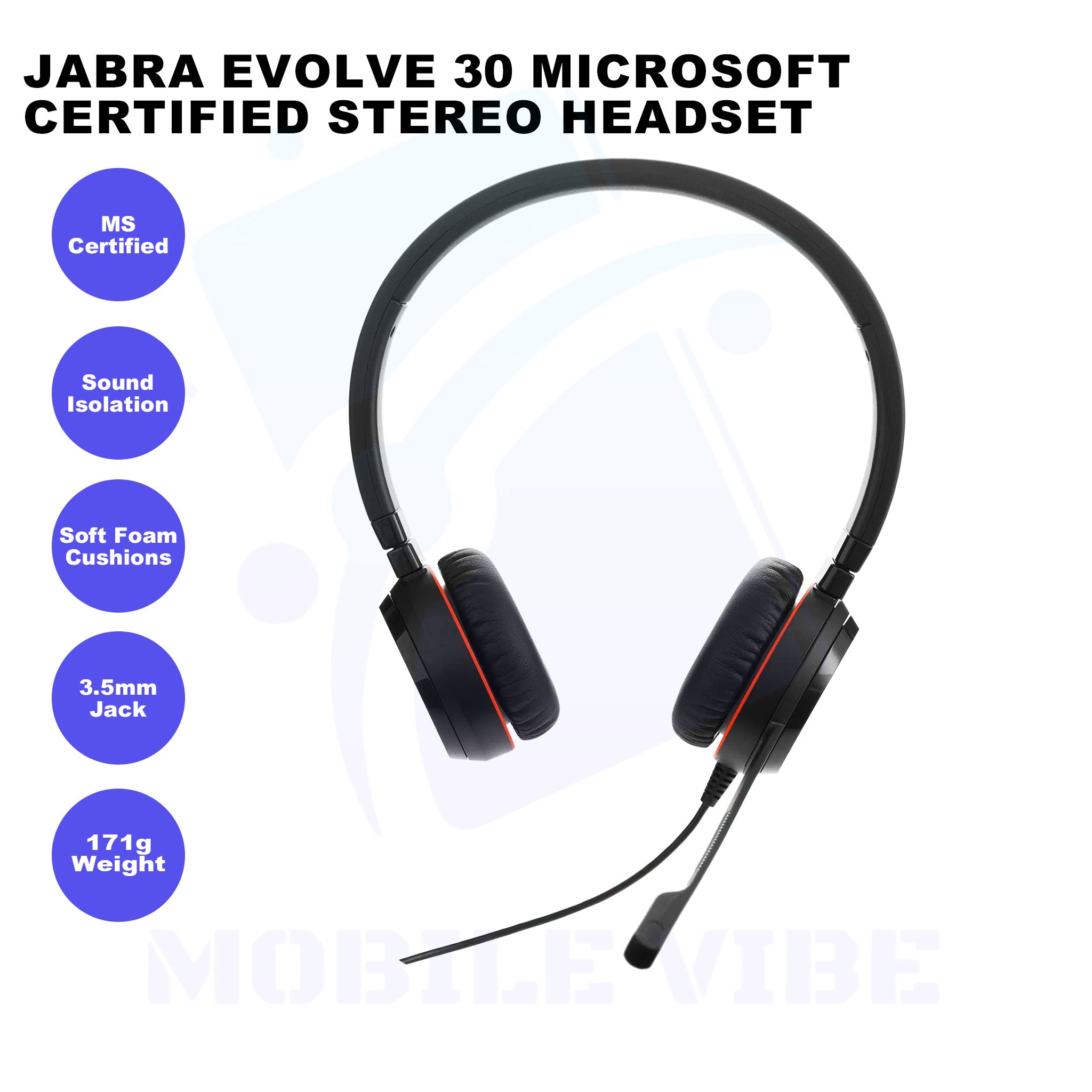 Jabra Evolve 30 Microsoft Certified Stereo Headset with Sound Isolation Features
