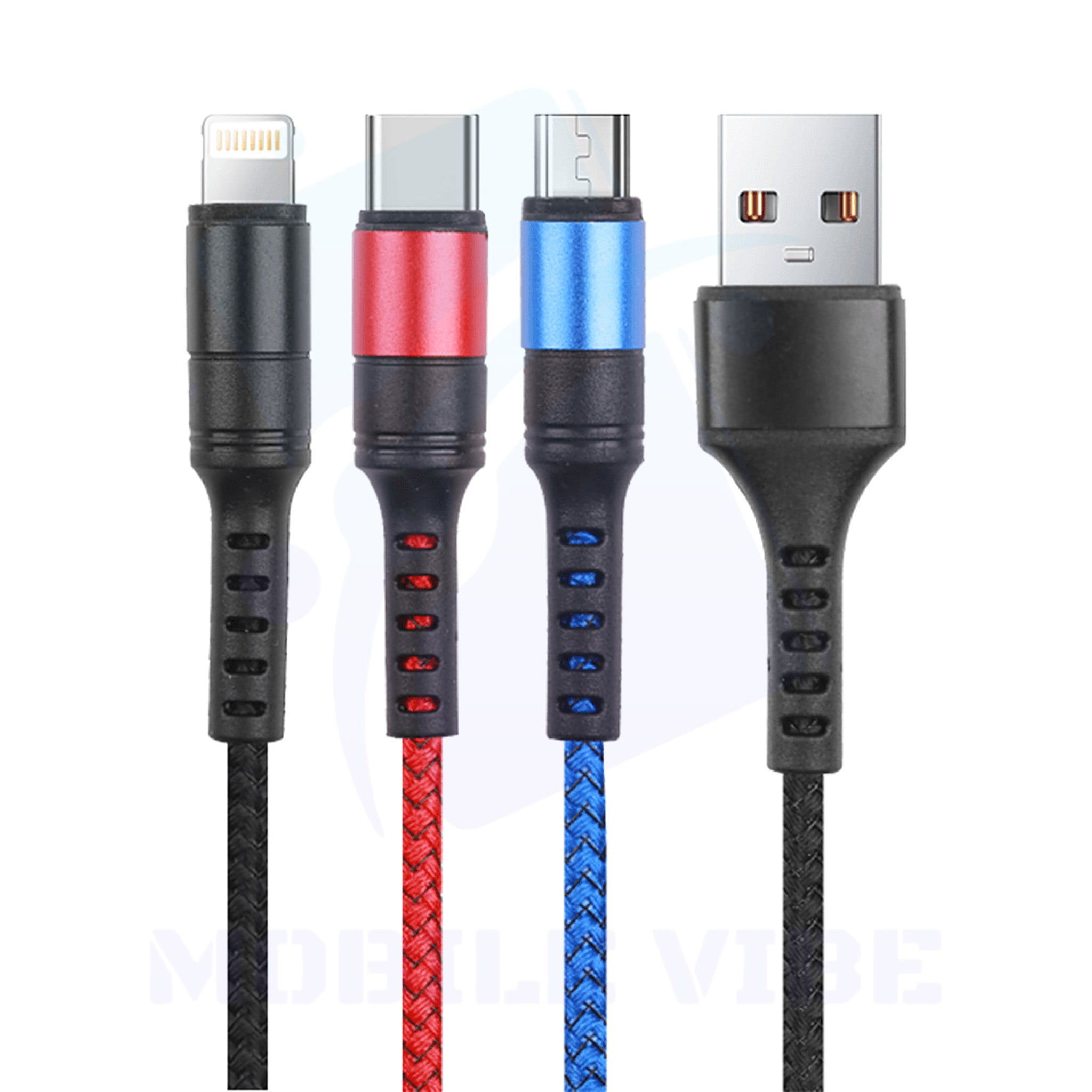 NCC 3-in-1 Multi-Device Charging Cable - 3 Connector - Nylon Braided