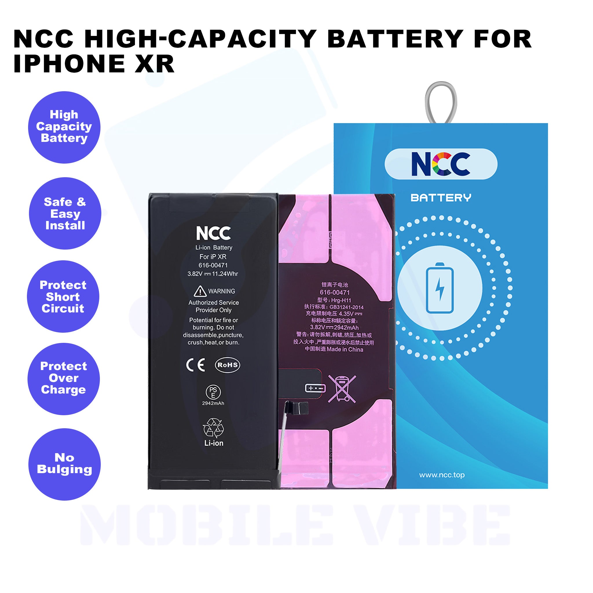 NCC High-Capacity Battery for iPhone XR Features