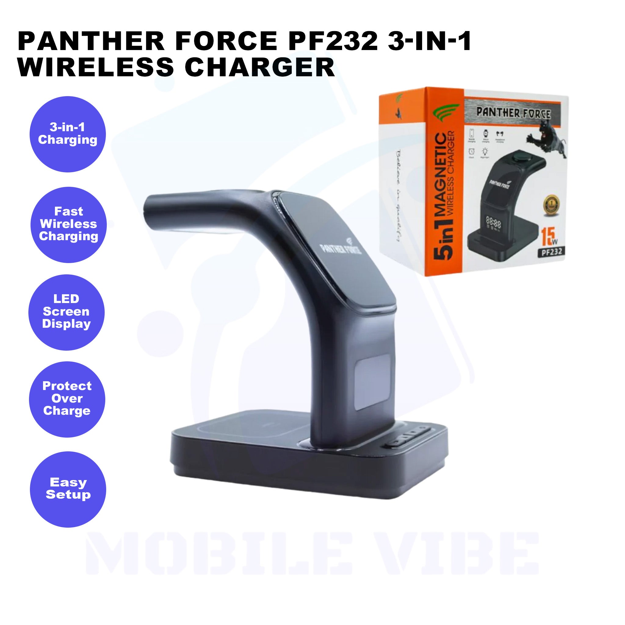 Panther Force PF232 3-in-1 Wireless Charger Features