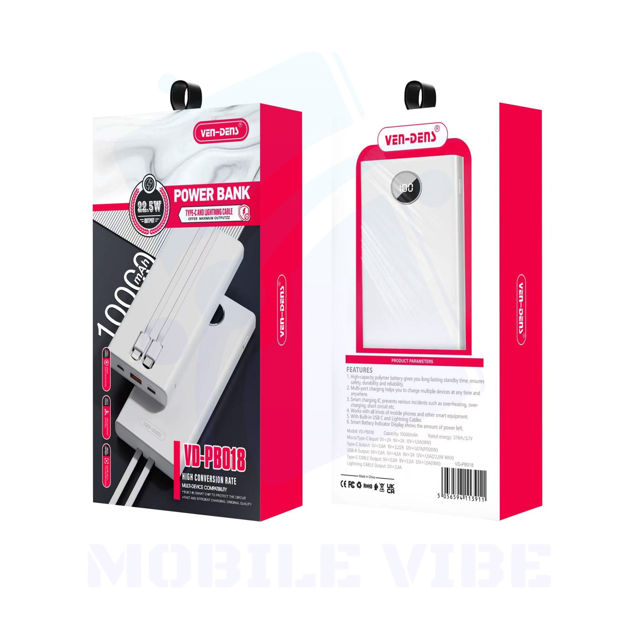 Ven-Dens 10000mAh Power Bank Packed