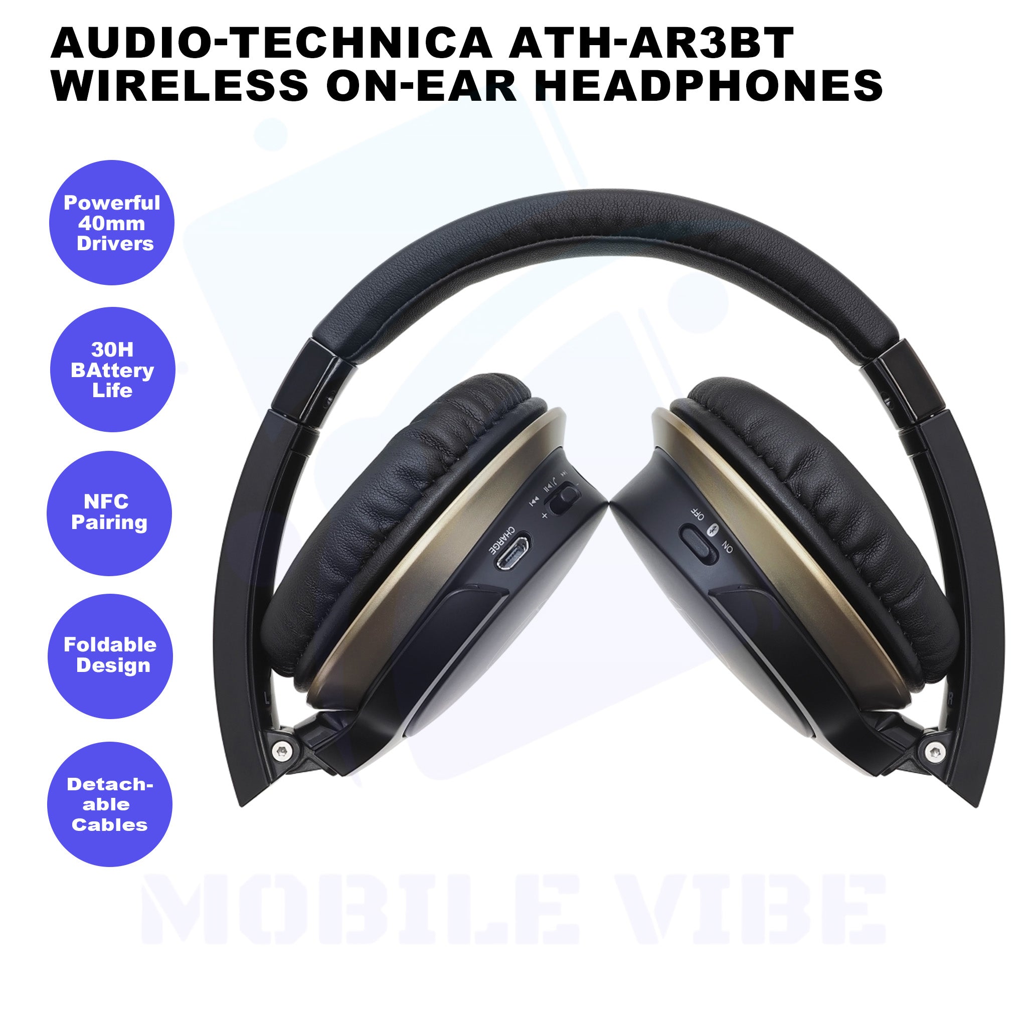 Audio-Technica ATH-AR3BT Wireless On-Ear Headphones features