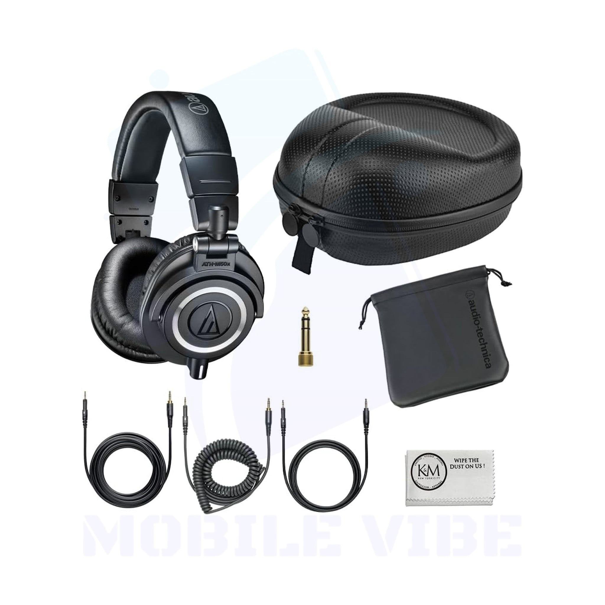 Audio-Technica ATH-M50X Headphones with accessories – Studio-Grade Sound and Durability