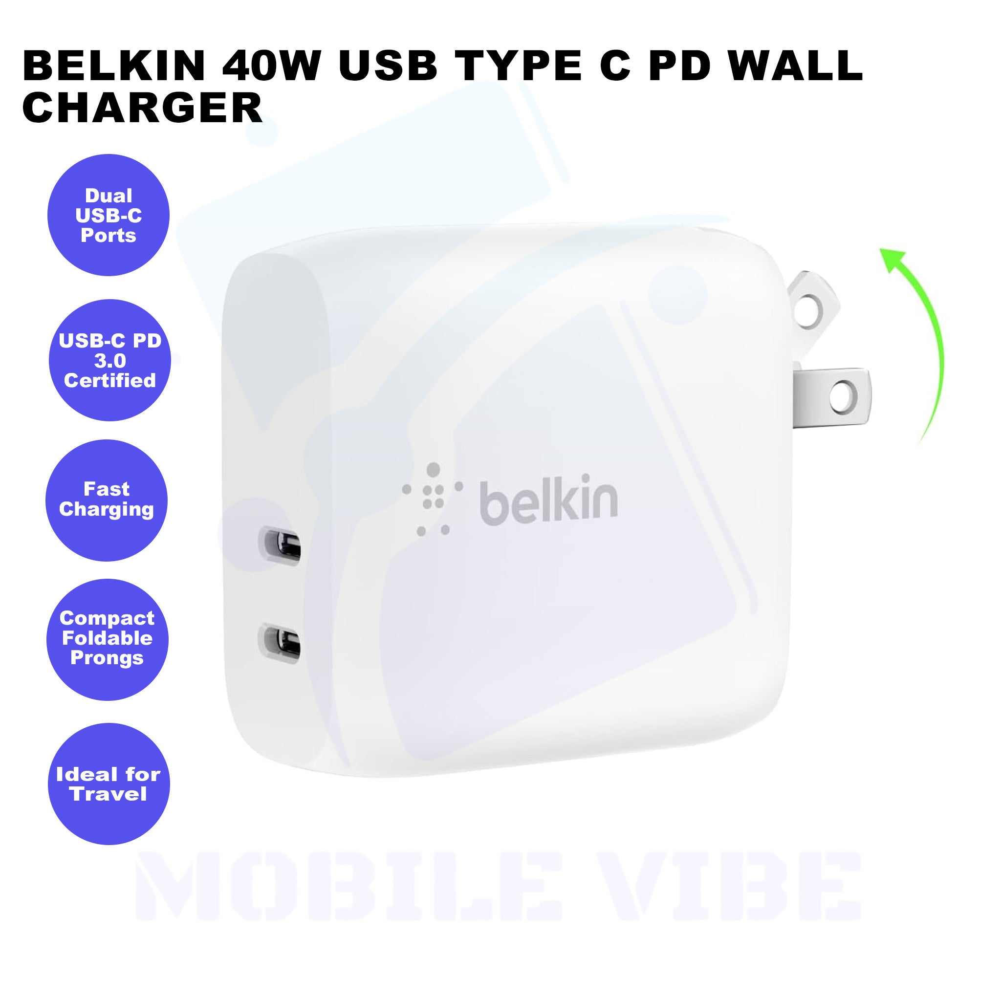 Belkin 40W USB Type C PD Wall Charger Features
