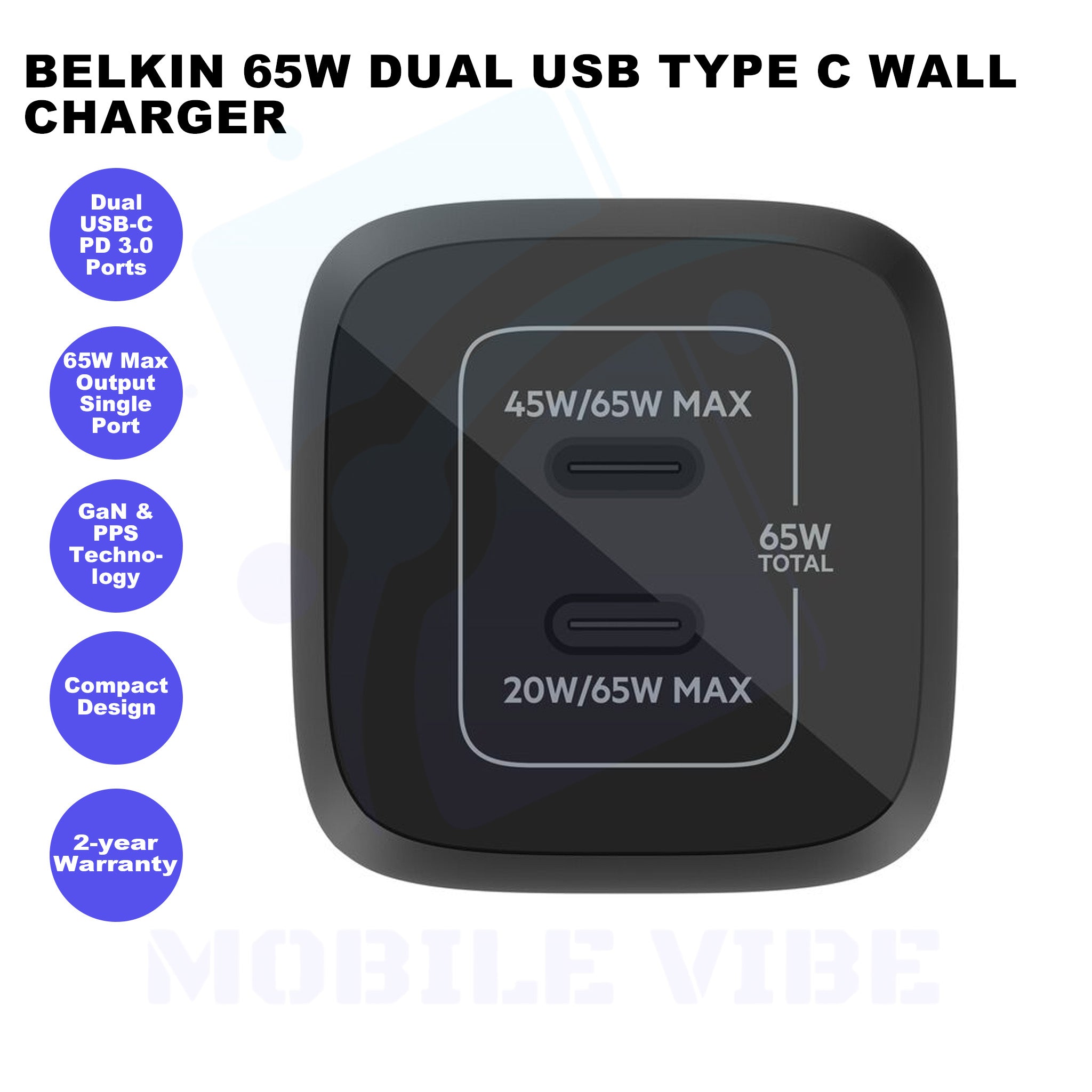 Belkin 65W Dual USB Type C Wall Charger Features