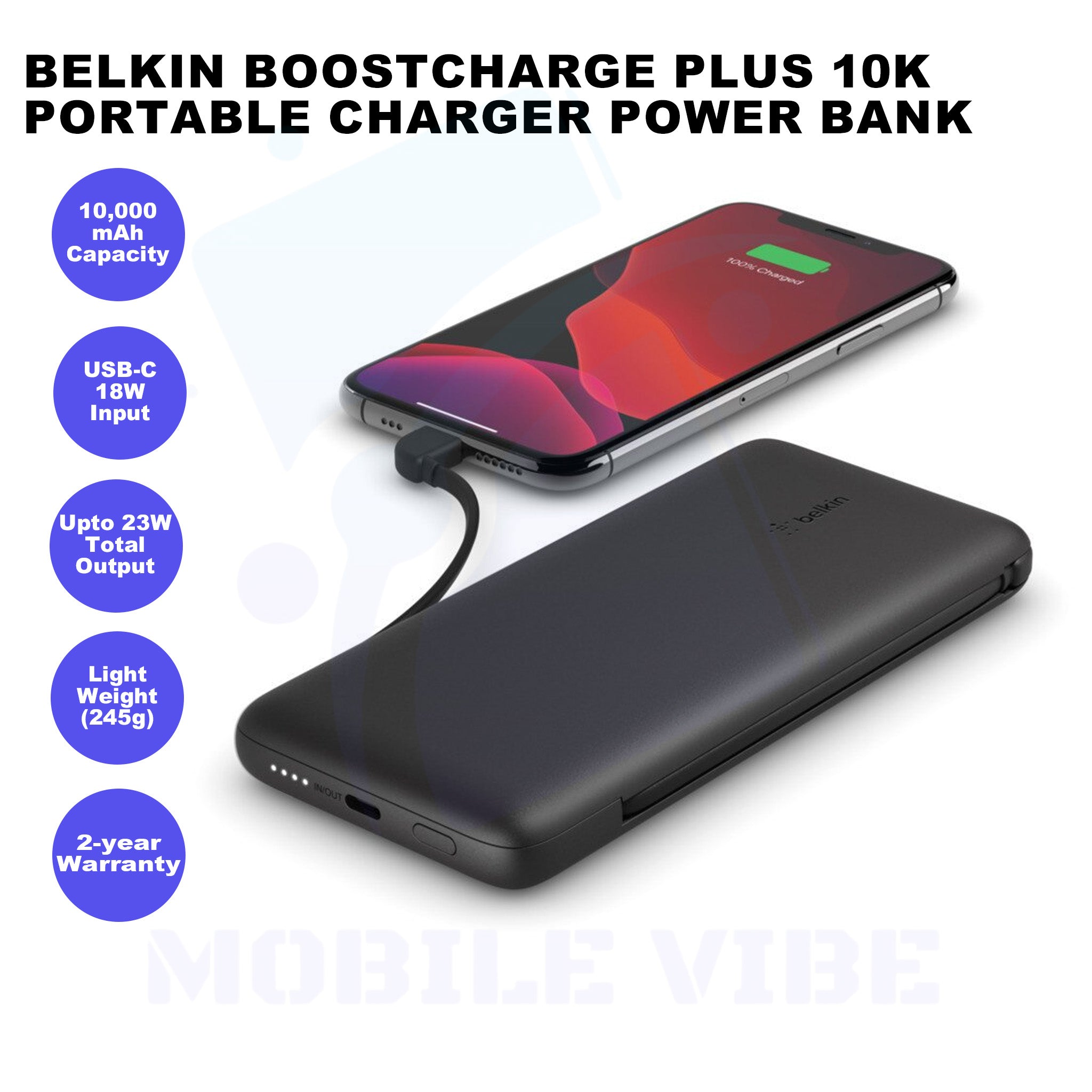 Belkin BOOSTCHARGE Plus 10K Portable Charger Power Bank Features