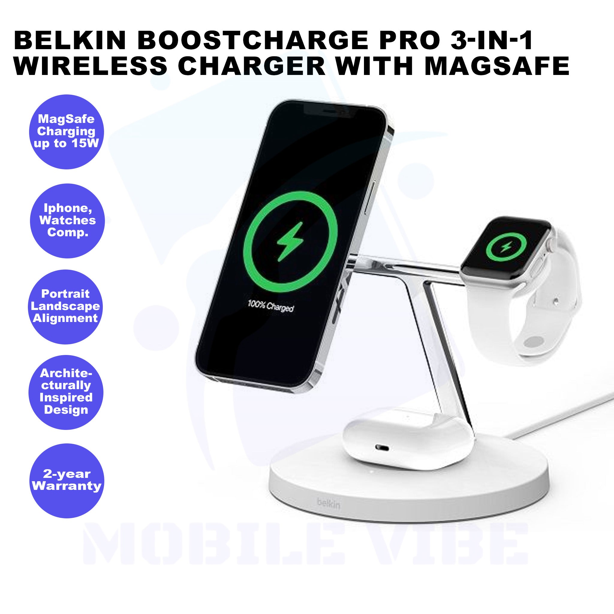 Belkin BoostCharge PRO 3-in-1 Wireless Charger with MagSafe Features