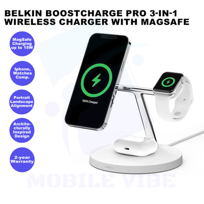 Belkin BoostCharge PRO 3-in-1 Wireless Charger with MagSafe Features