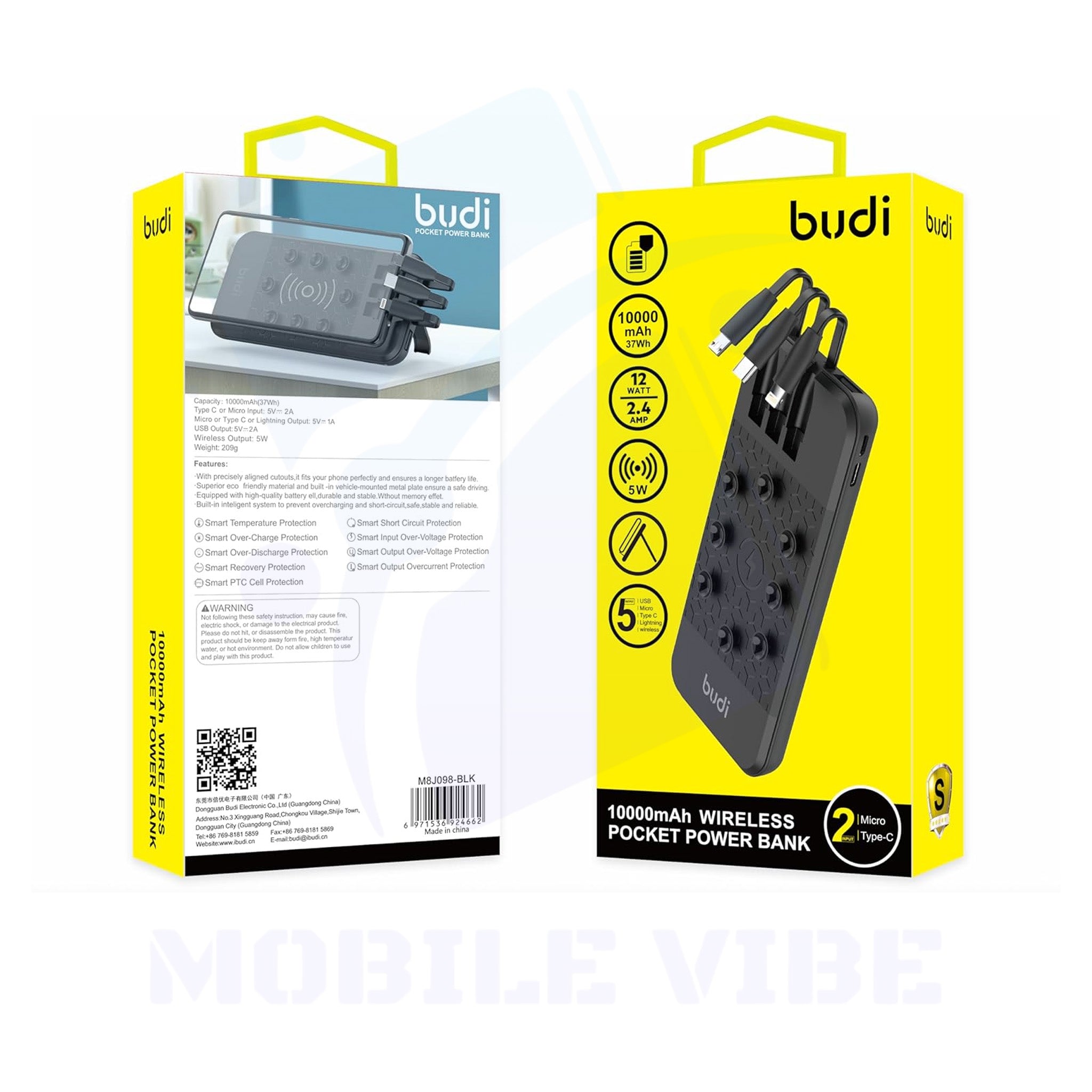 Budi 10000mAh Multi-Input Portable Charger Packed