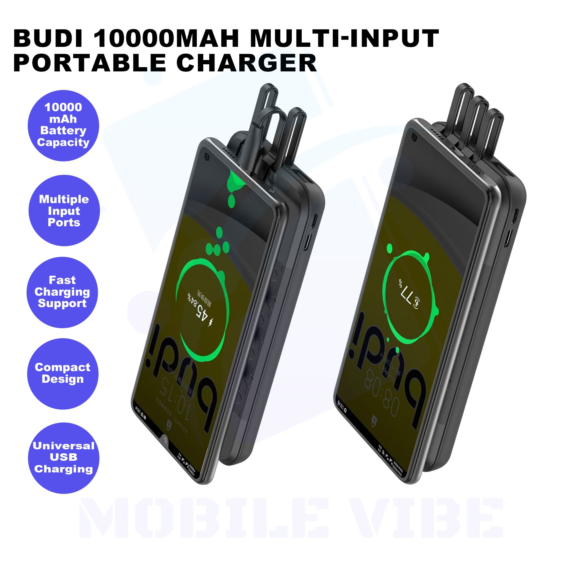 Budi 10000mAh Multi-Input Portable Charger Features