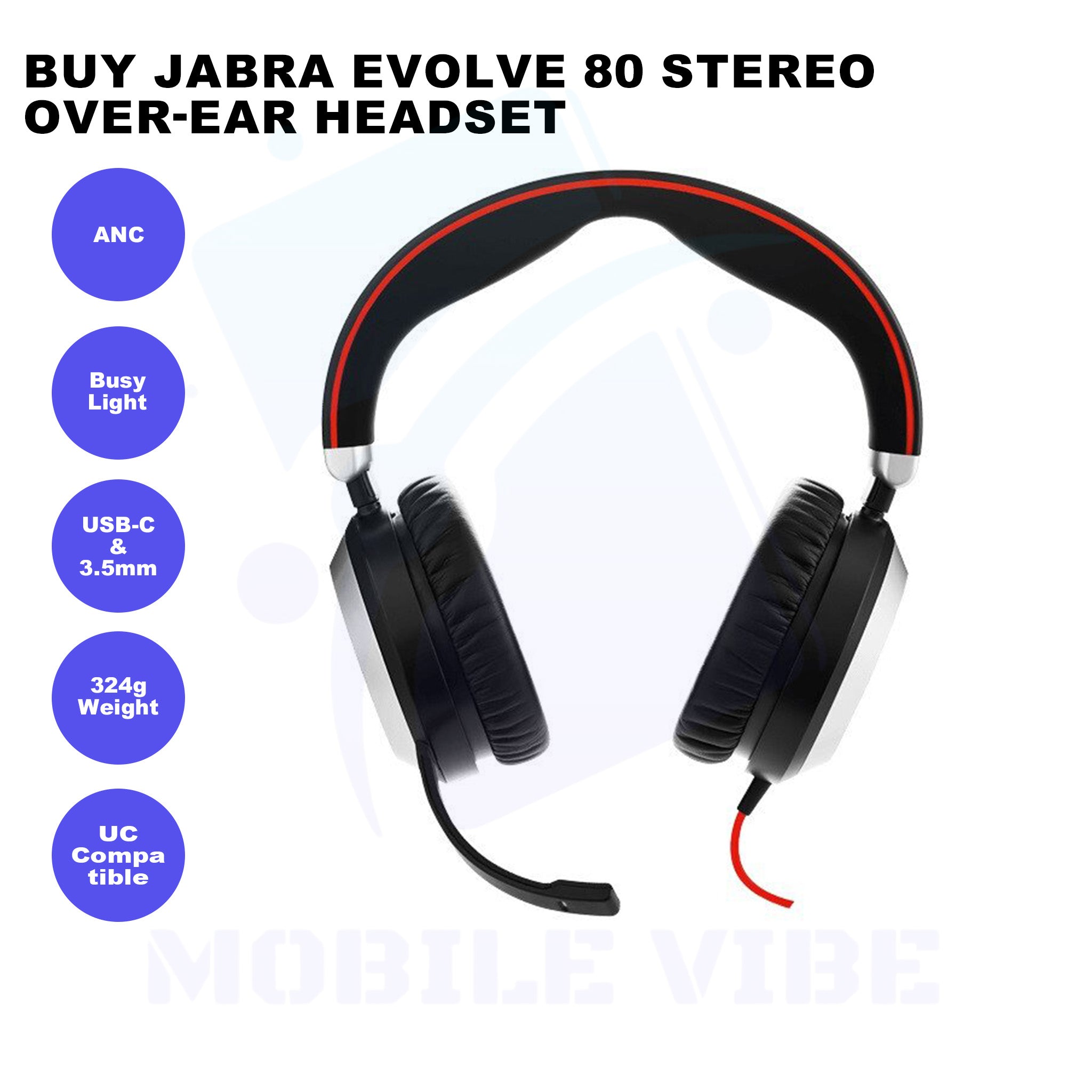 Buy Jabra Evolve 80 Stereo Over-Ear Headset With ANC Features