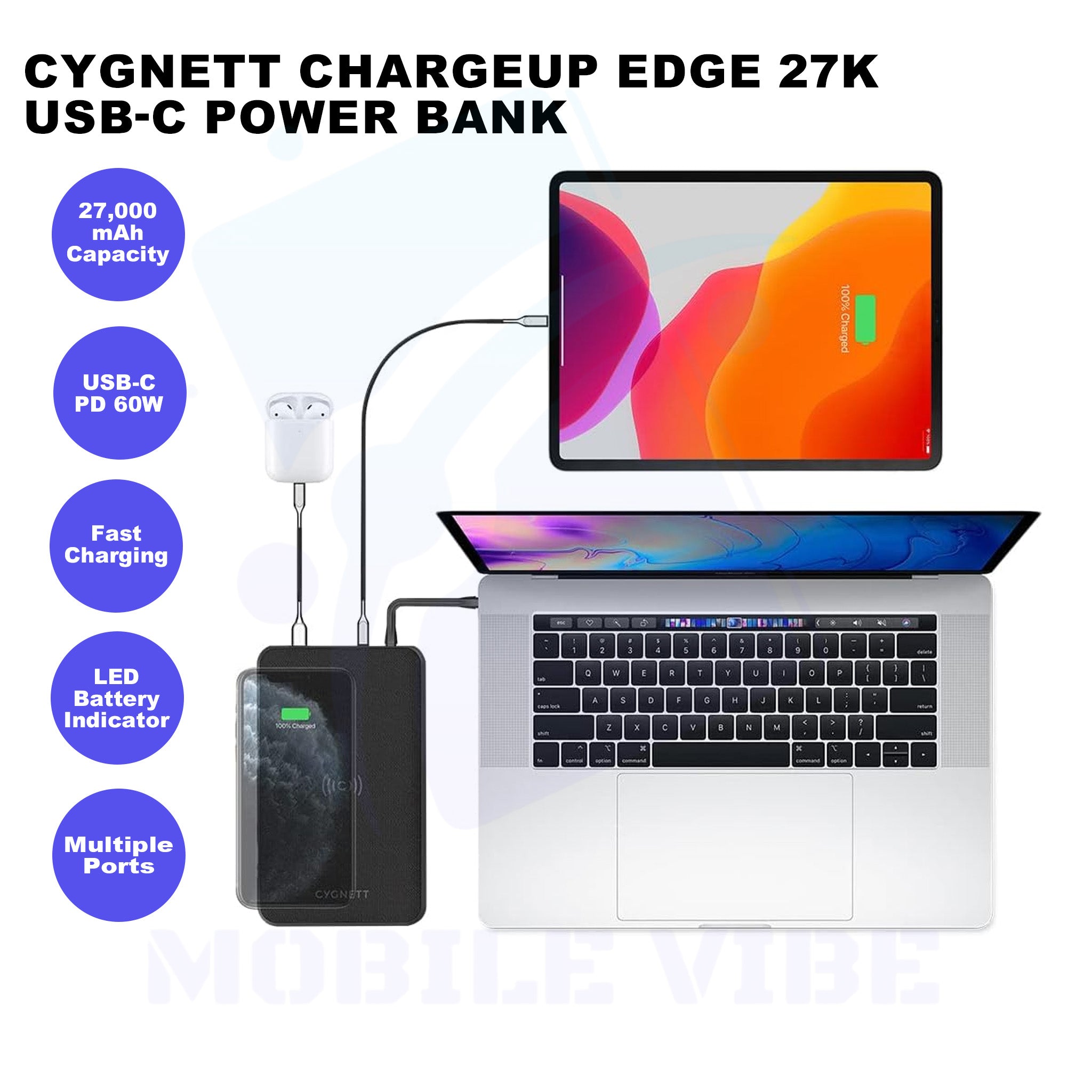 Cygnett ChargeUp Edge 27K USB-C Power Bank Features
