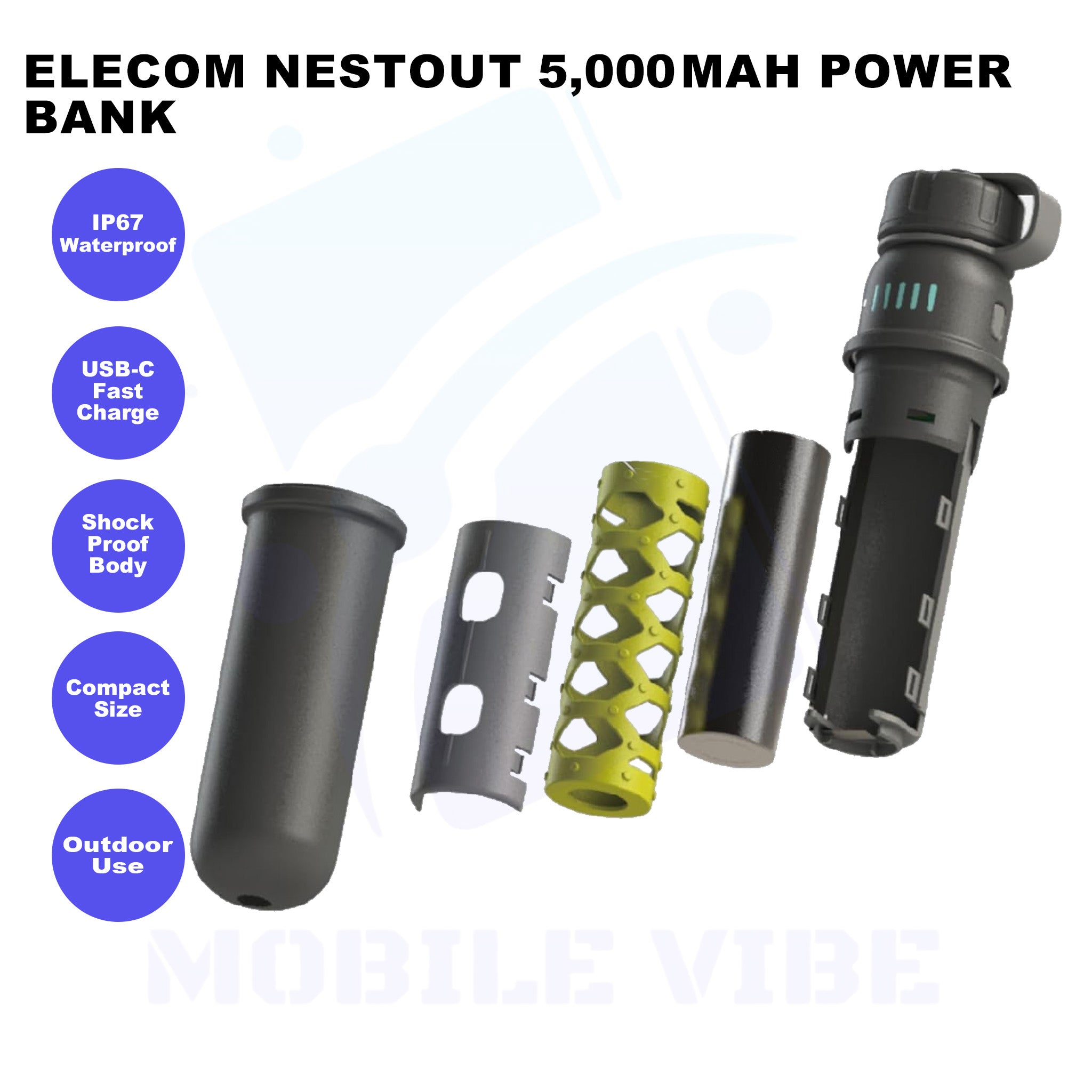 ELECOM NESTOUT 5,000 mAh IP67 Rugged Power Bank Features