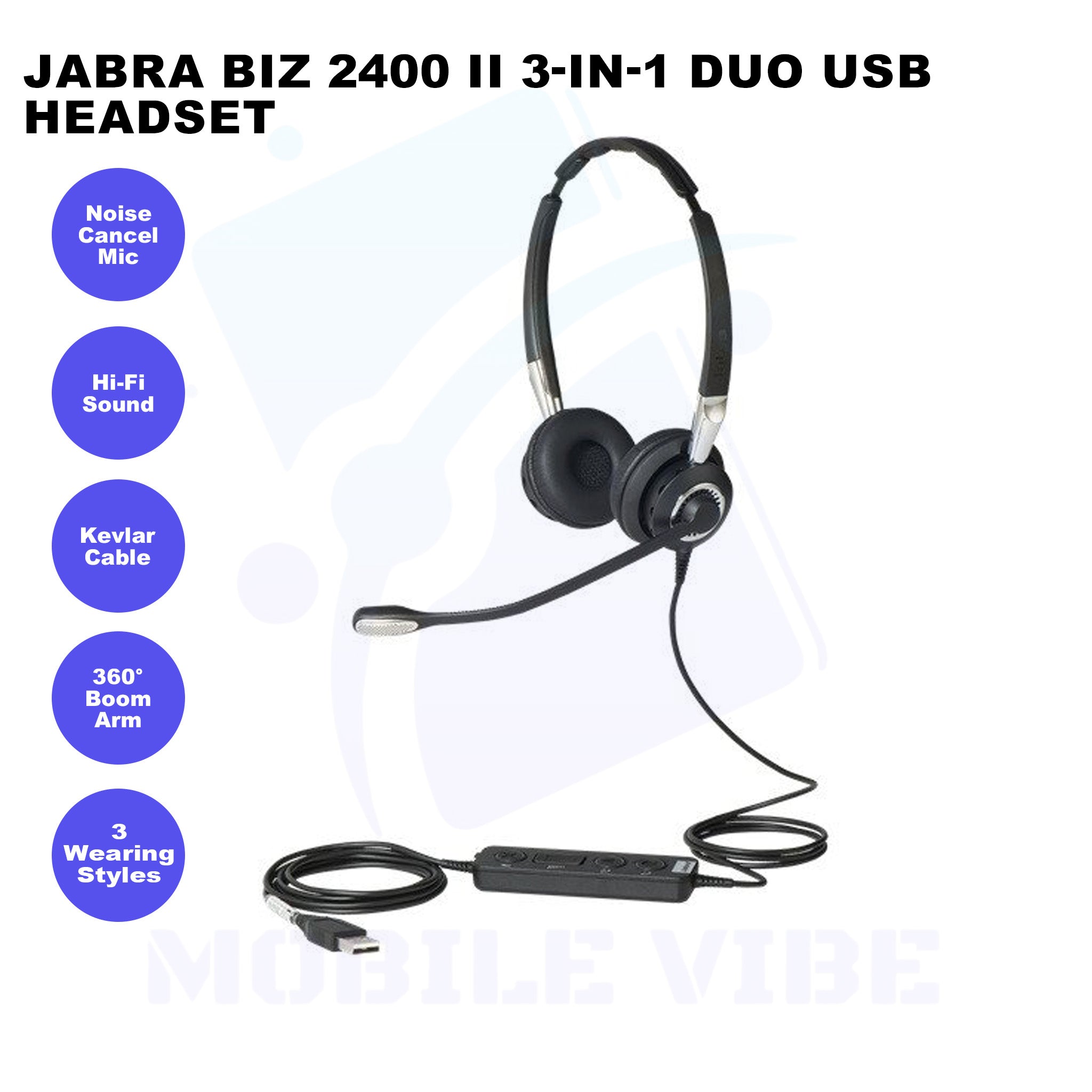 Jabra BIZ 2400 II 3-in-1 Duo USB Headset | Noise Cancelling Microphone