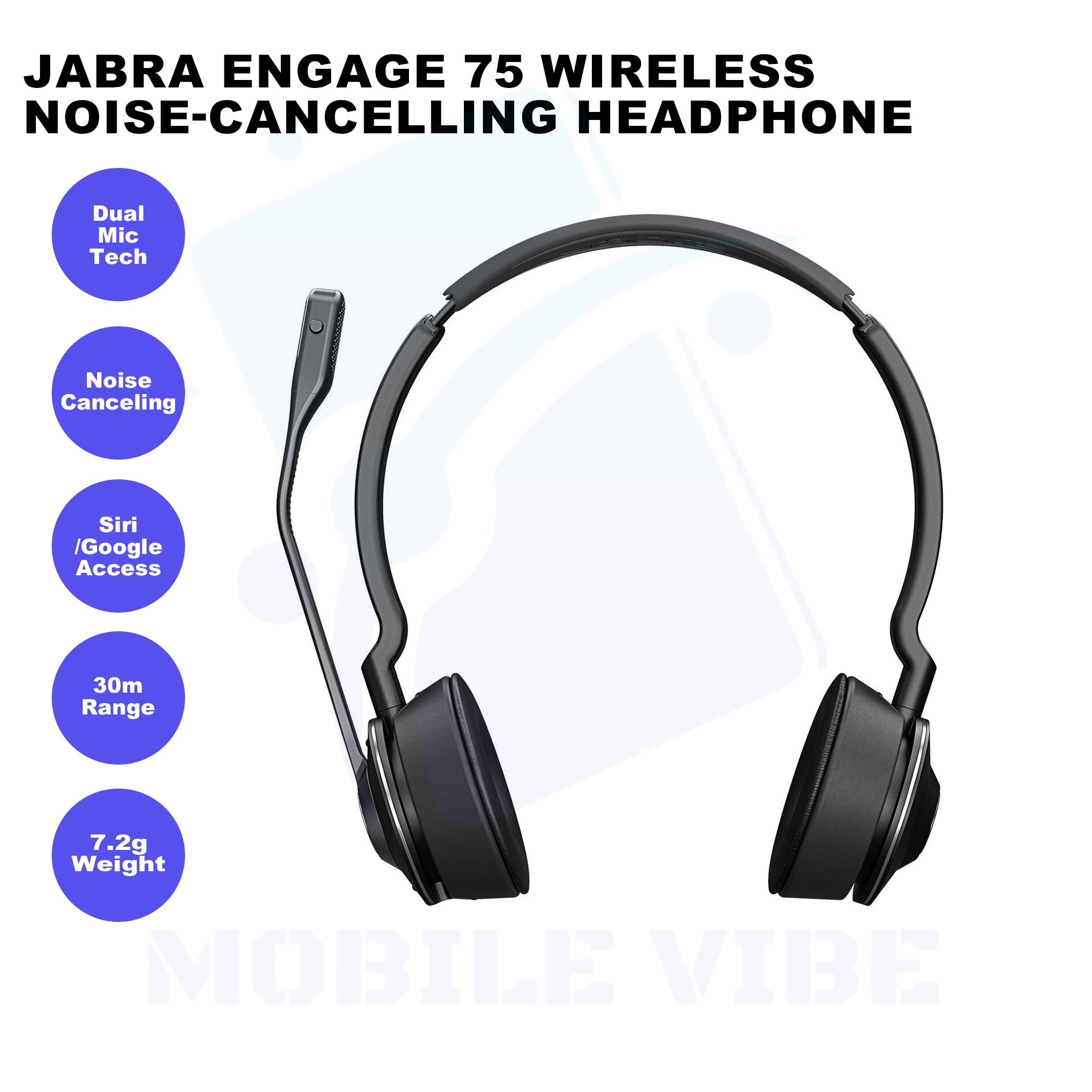 Jabra Engage 75 Stereo/Mono Wireless Industry-Leading Advanced Noise-Cancelling Headphone Features