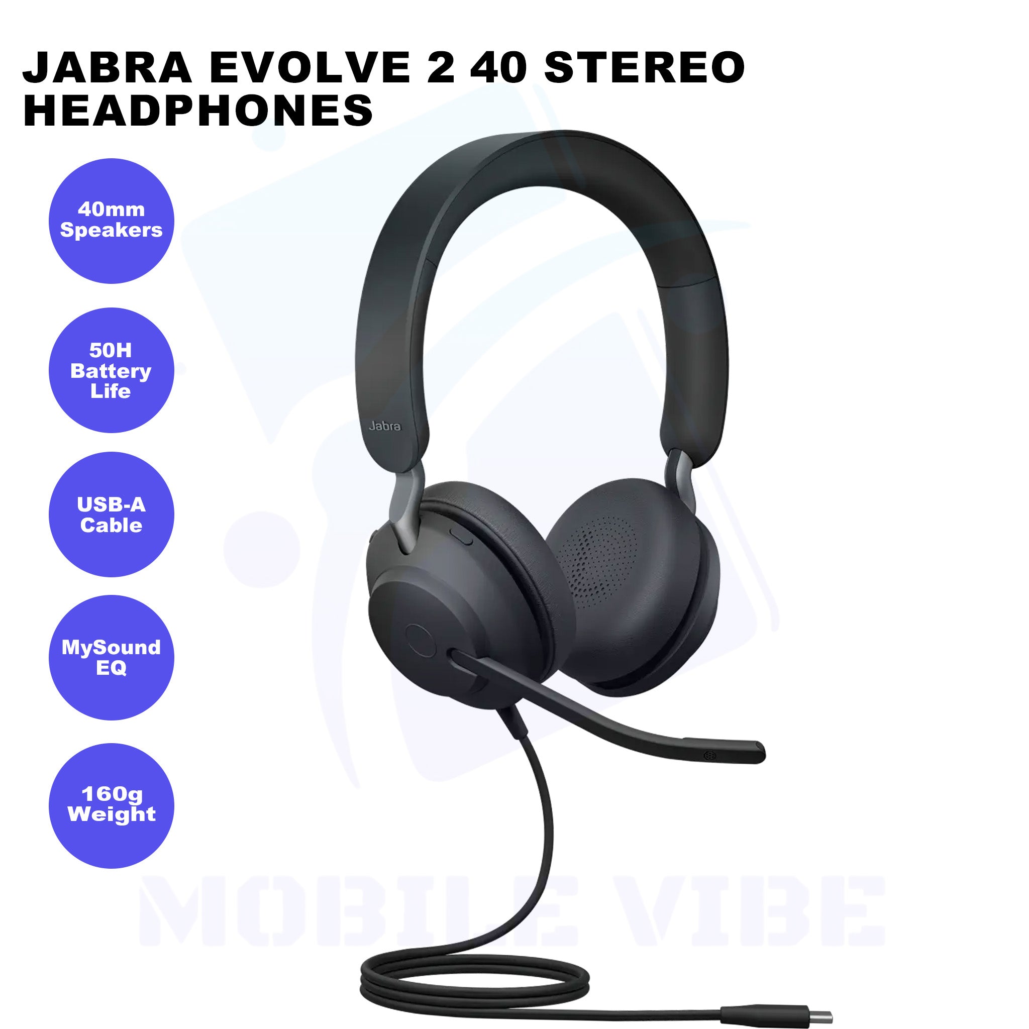 Jabra Evolve 2 40 Microsoft Teams Certified Noise Cancelling Stereo Headphones Features