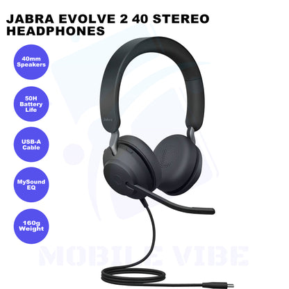 Jabra Evolve 2 40 Microsoft Teams Certified Noise Cancelling Stereo Headphones Features