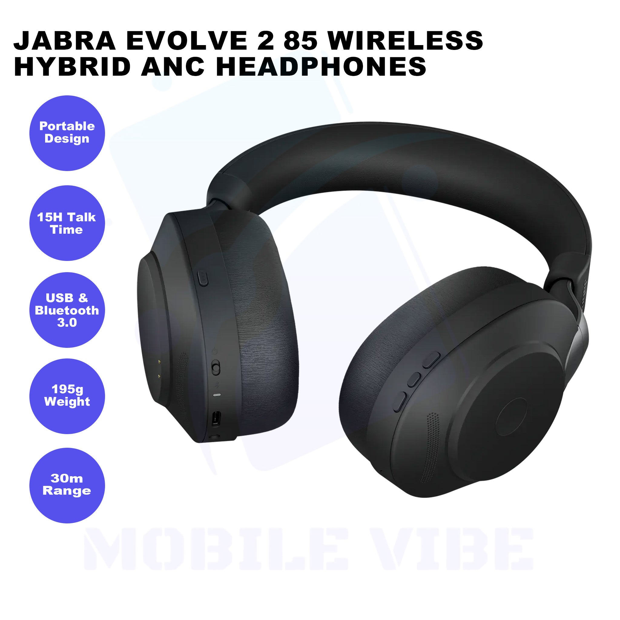 Jabra Evolve 2 85 Wireless Hybrid Active Noise Cancellation Headphones Features