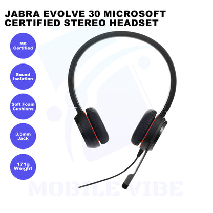 Jabra Evolve 30 Microsoft Certified Stereo Headset with Sound Isolation Features