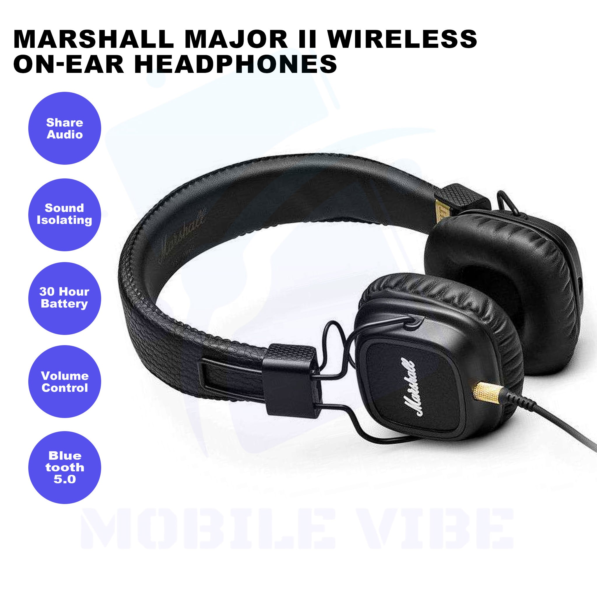 Marshall Major II Wireless Bluetooth On-Ear Headphones Features