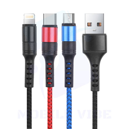 NCC 3-in-1 Multi-Device Charging Cable - 3 Connector - Nylon Braided