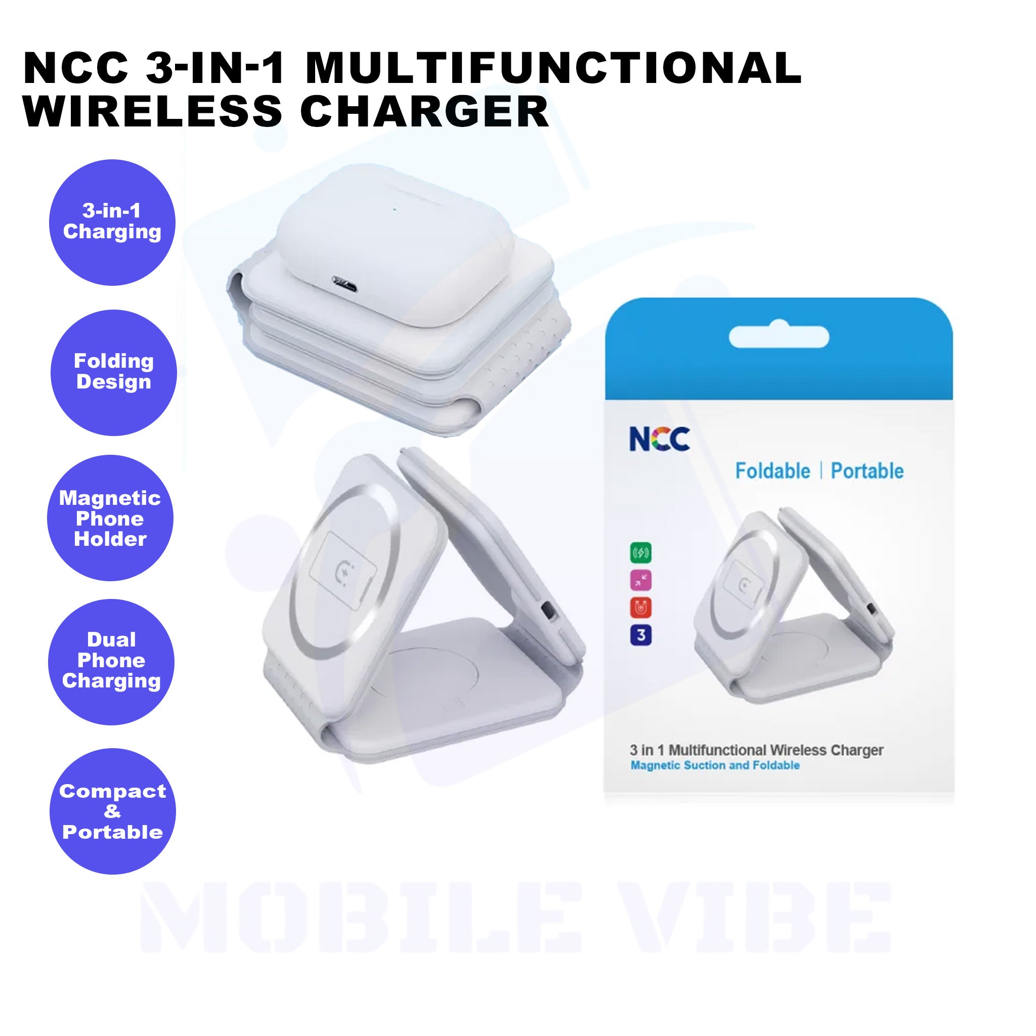 NCC 3-in-1 Multifunctional Wireless Charger Features