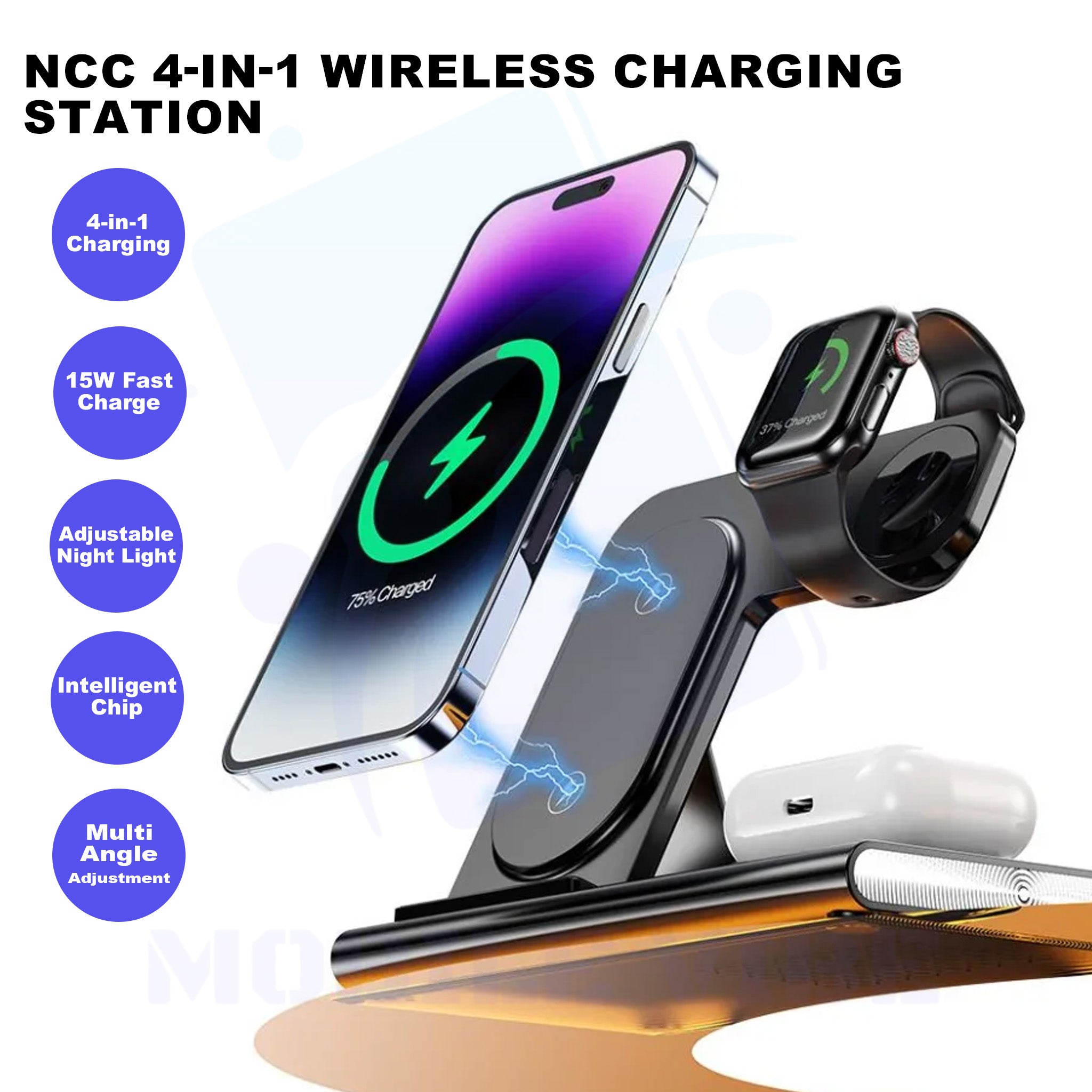 NCC 4-in-1 Wireless Charging Station Features