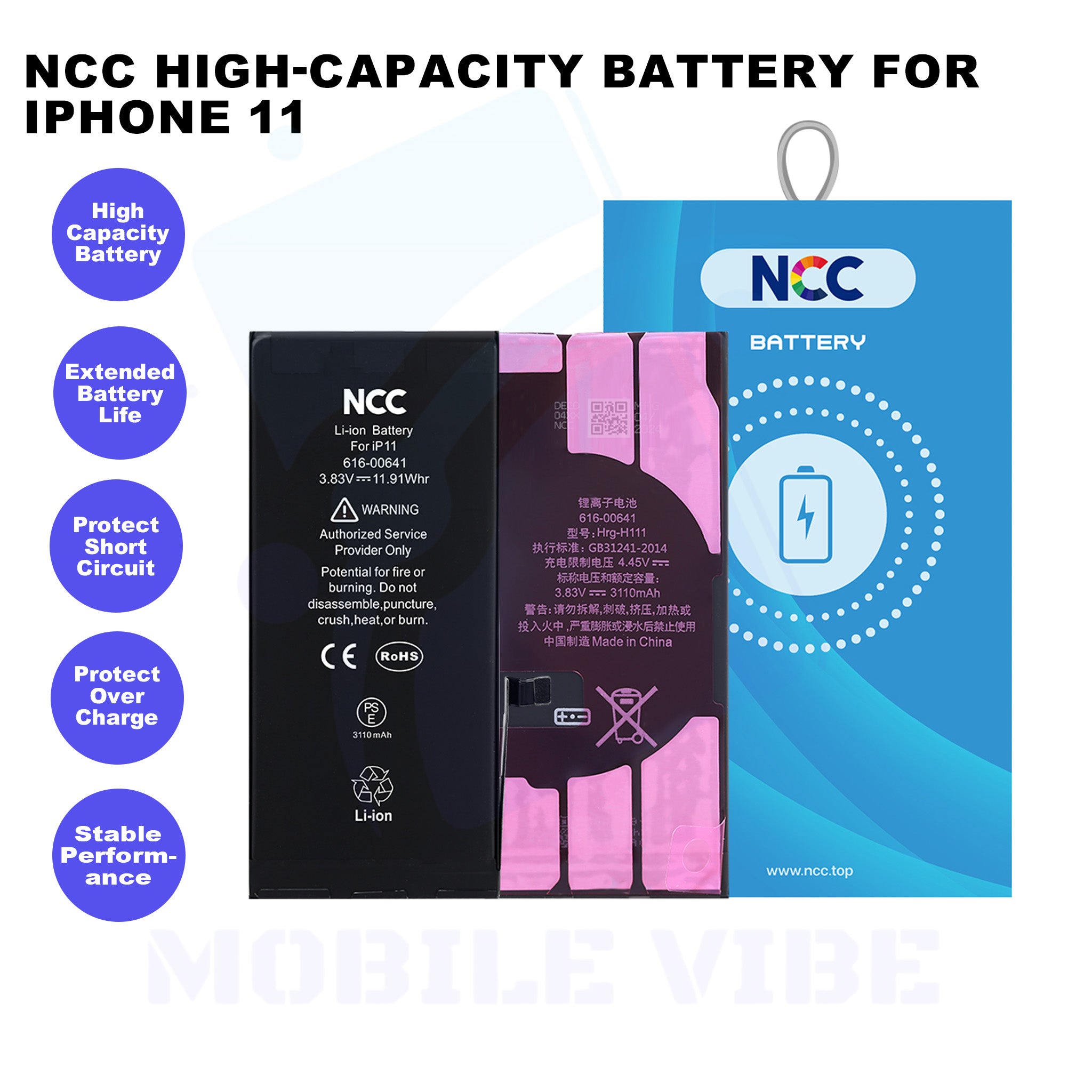NCC High-Capacity Battery for iPhone 11 Features
