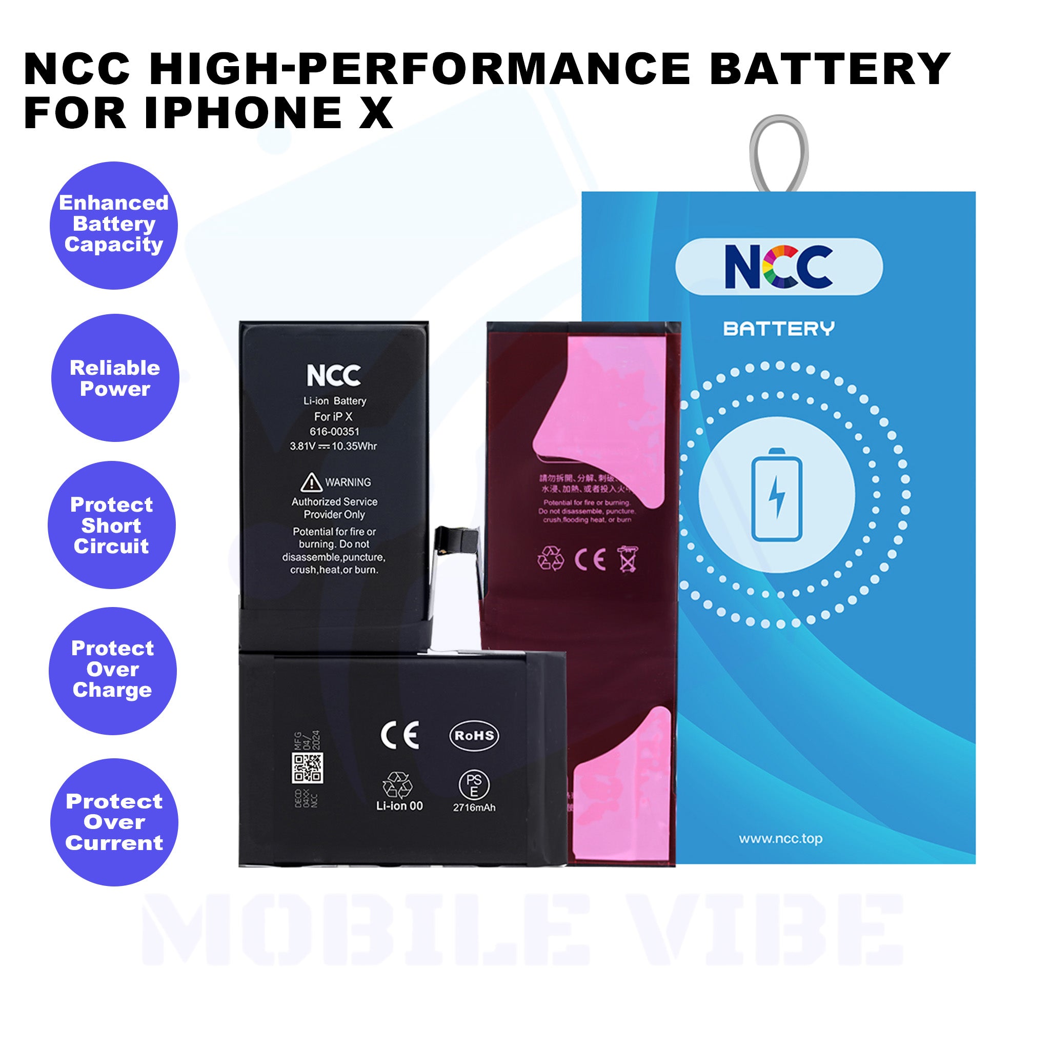 NCC High-Performance Battery for iPhone X Features
