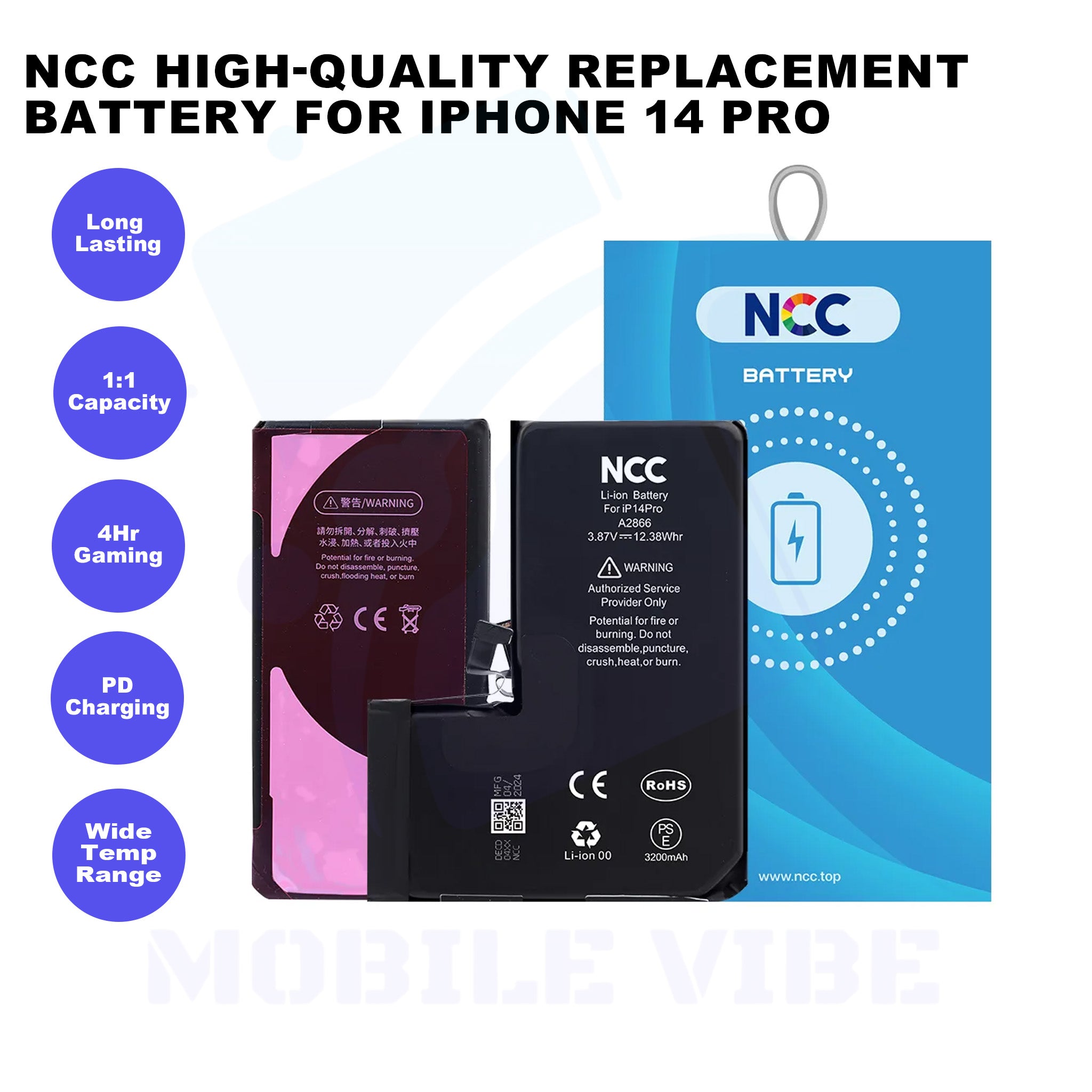NCC High-Quality Replacement Battery For iPhone 14 Pro Features
