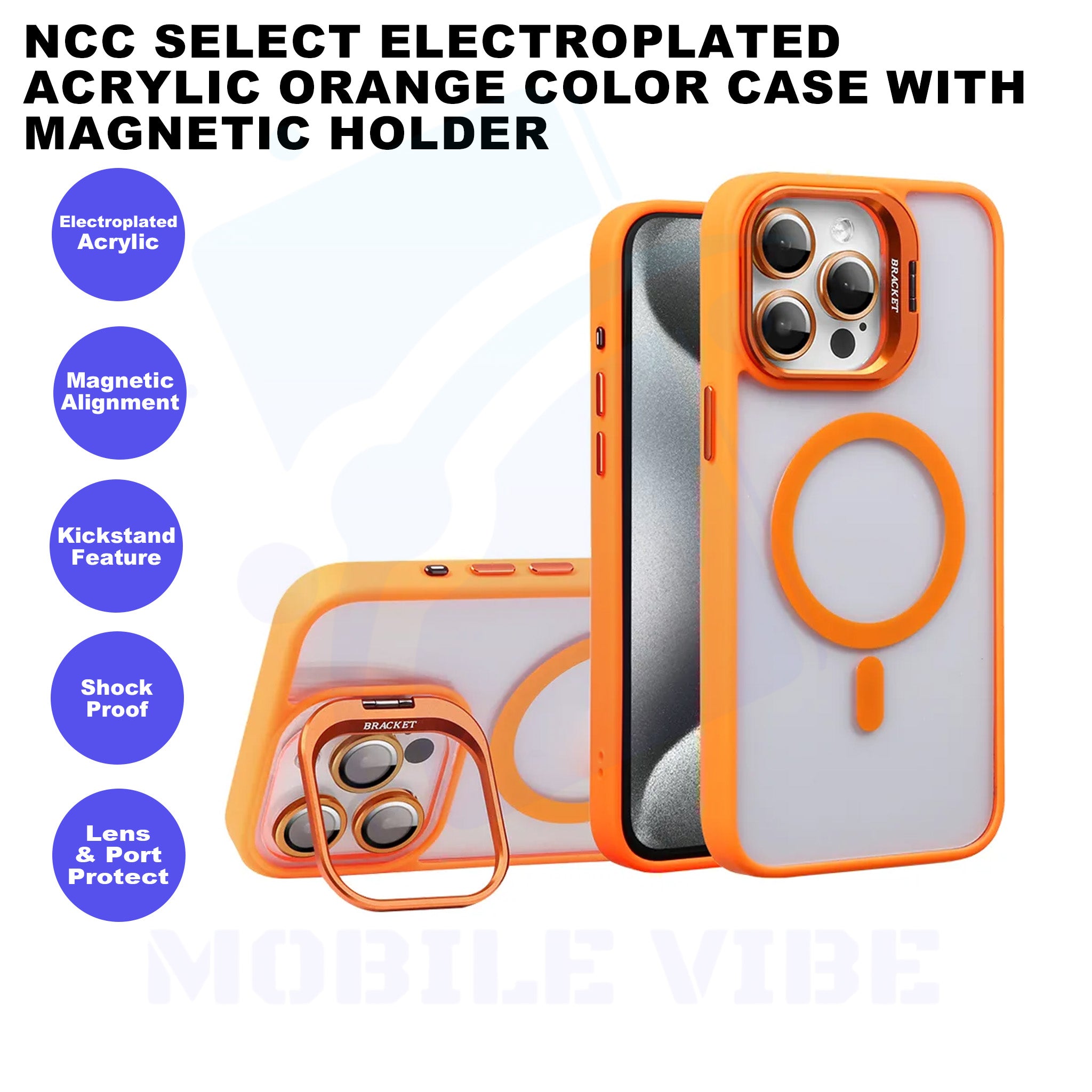 NCC Select Electroplated Acrylic Orange Colour Case with Magnetic Holder Features