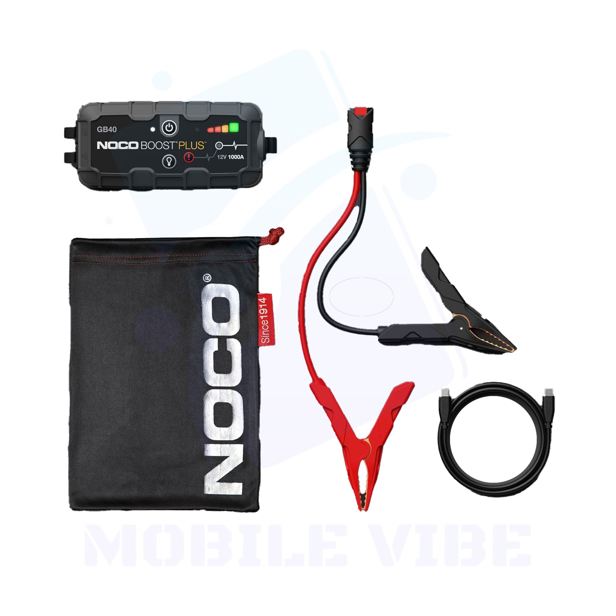 NOCO Boost GB40 – 1,000A UltraSafe Portable Jump Starter & Power Bank with box items