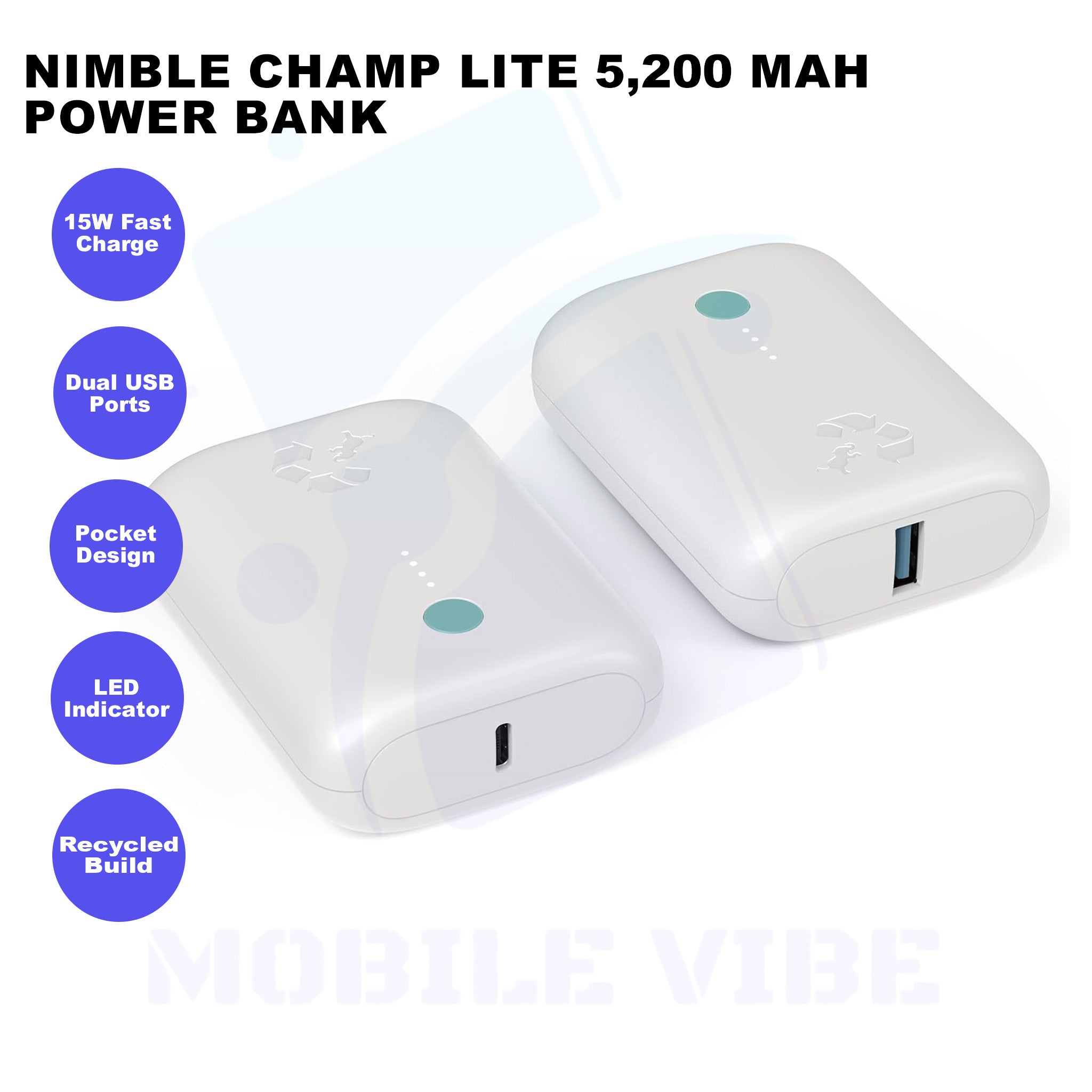 Nimble Champ Lite 15 W Portable Charger – Eco-Friendly 5,200 mAh Power Bank Features