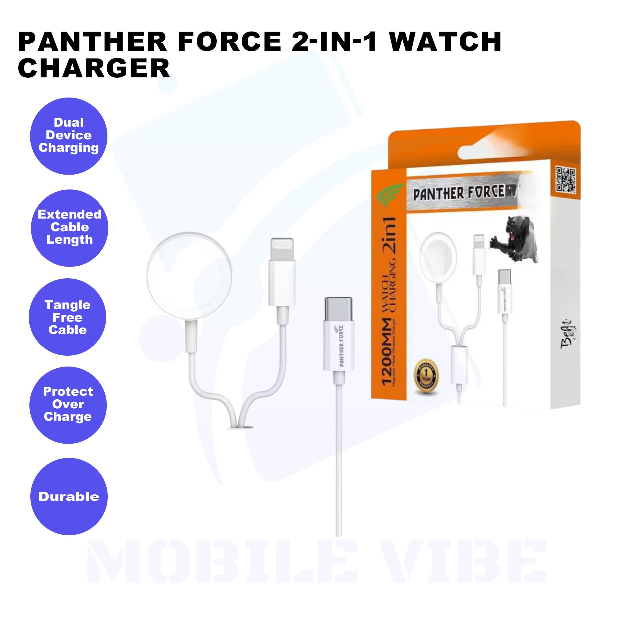 Panther Force 2-in-1 Watch Charger Features