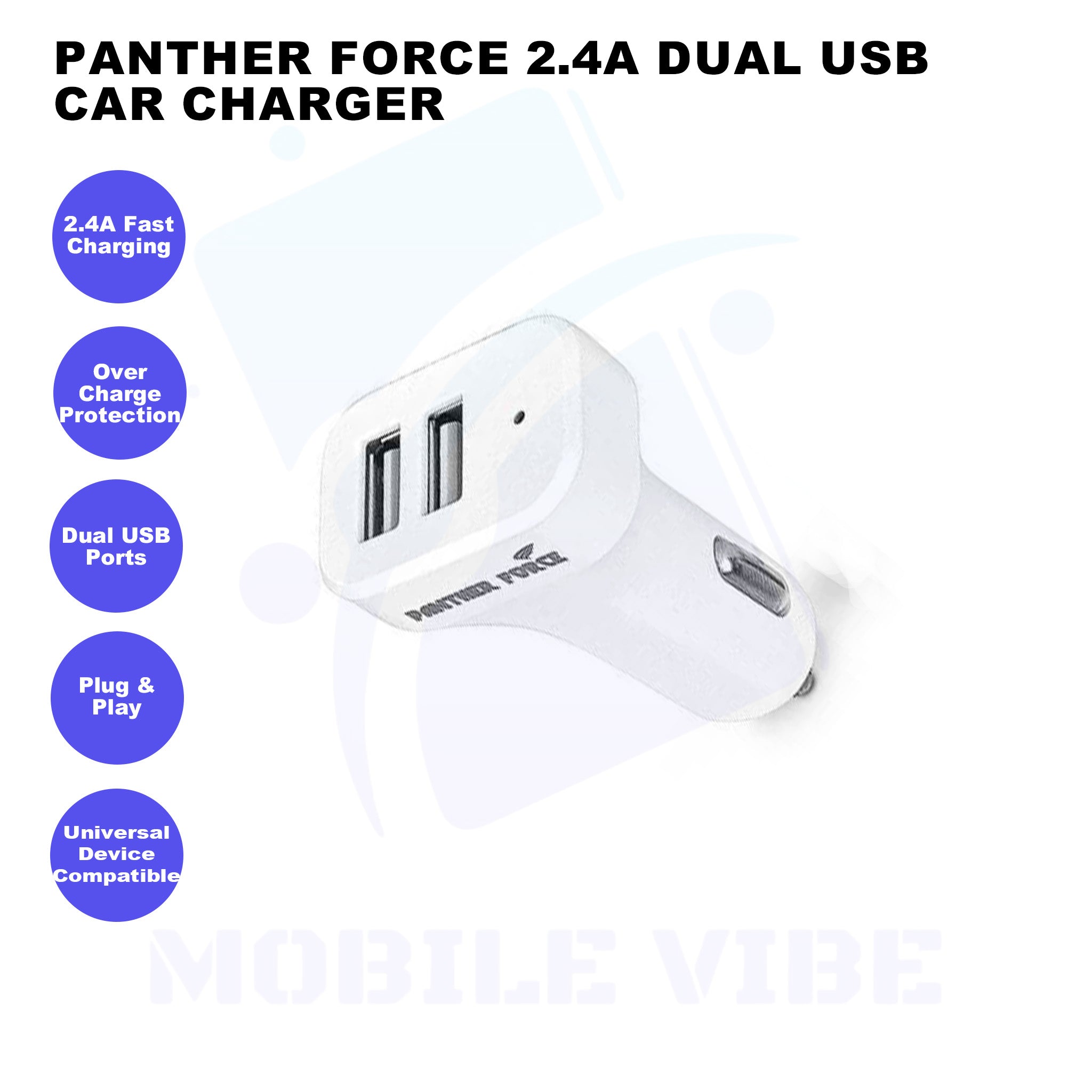 Panther Force 2.4A Dual USB Car Charger Features