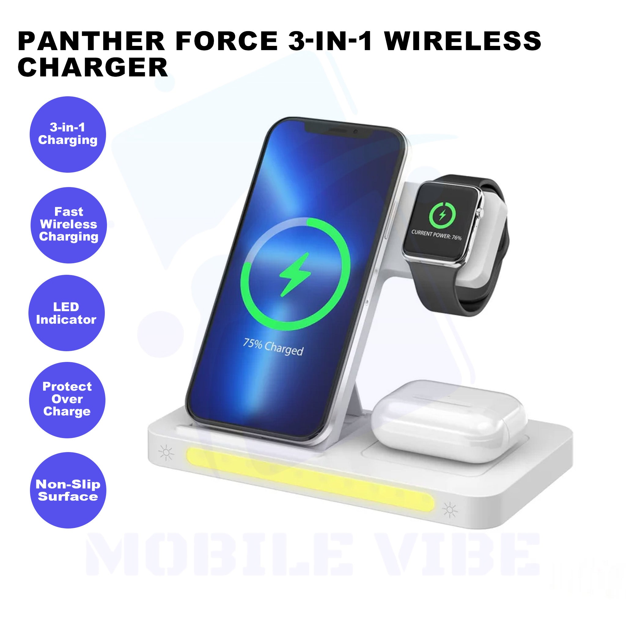 Panther Force 3-in-1 Wireless Charger Features