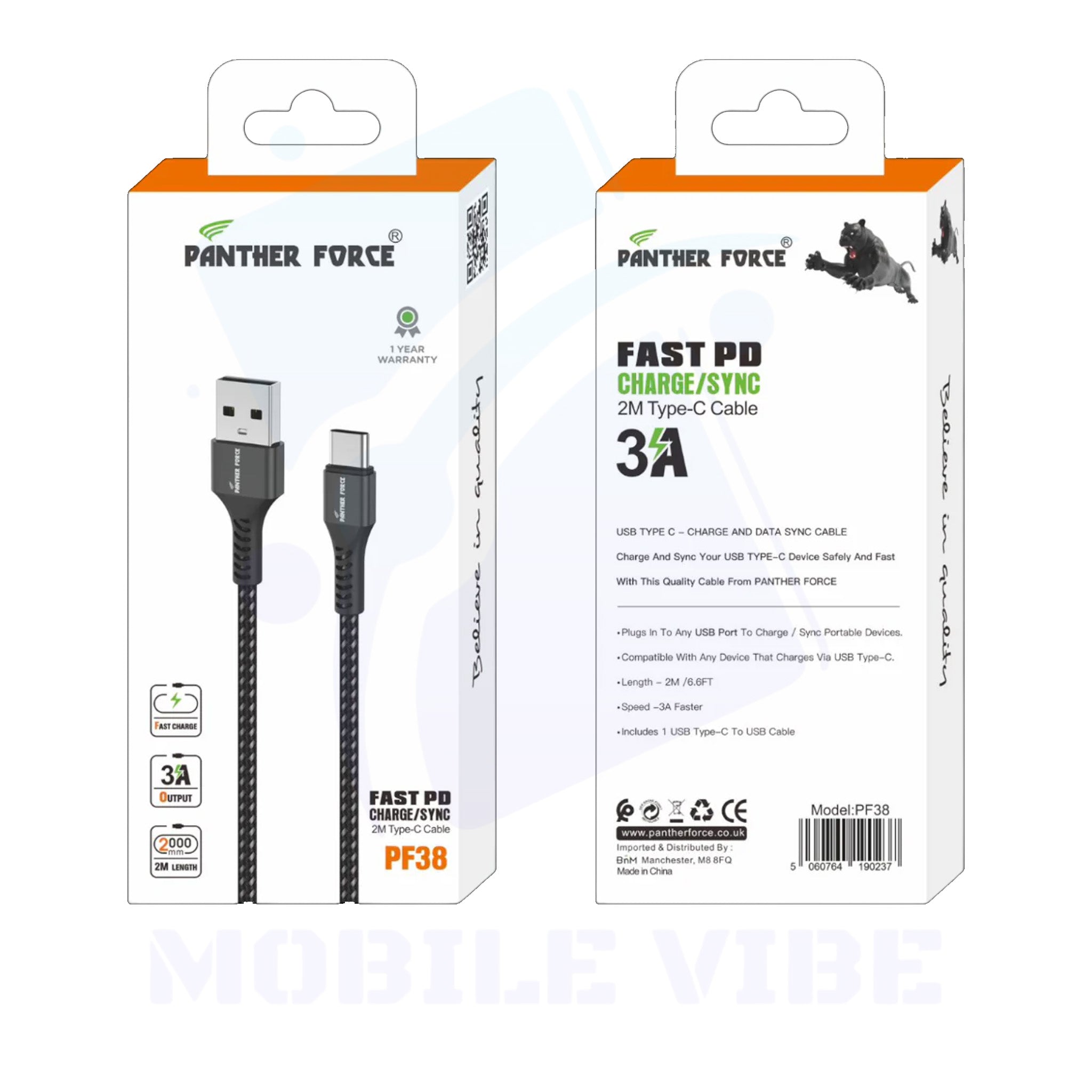 Panther Force 3A 2M Micro USB Cable Packed