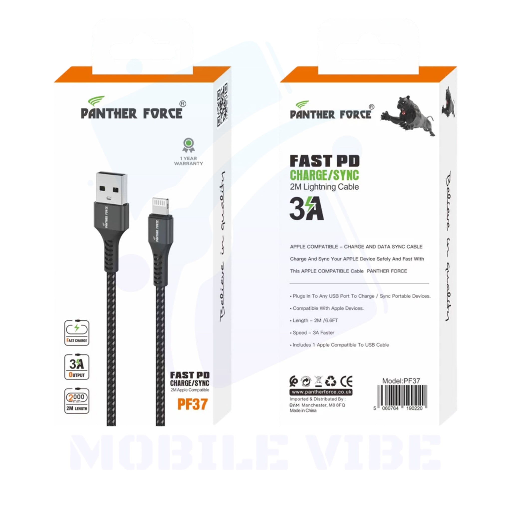 Panther Force 3A 2M Cable for iPhone packed