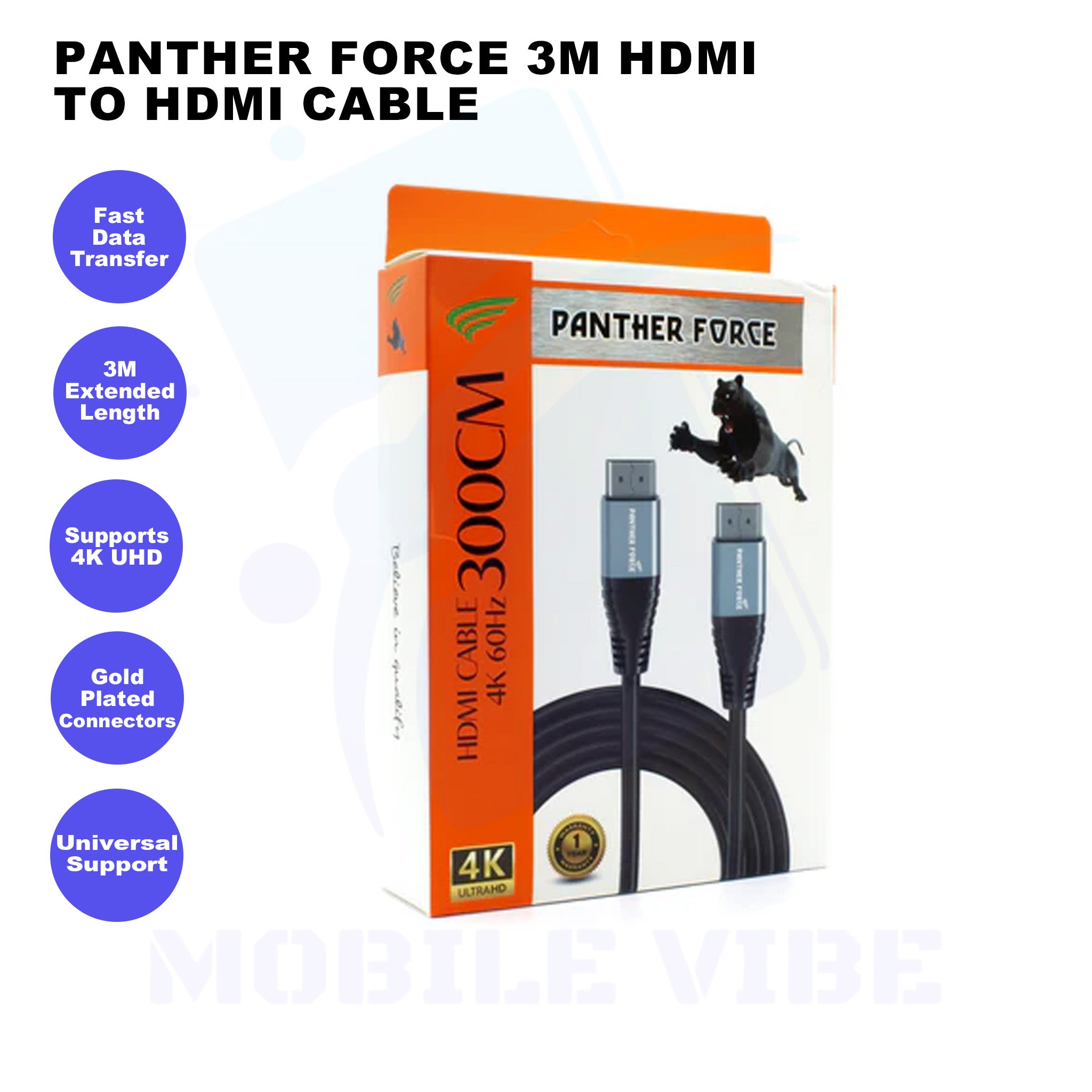 Panther Force 3m HDMI to HDMI Cable Features