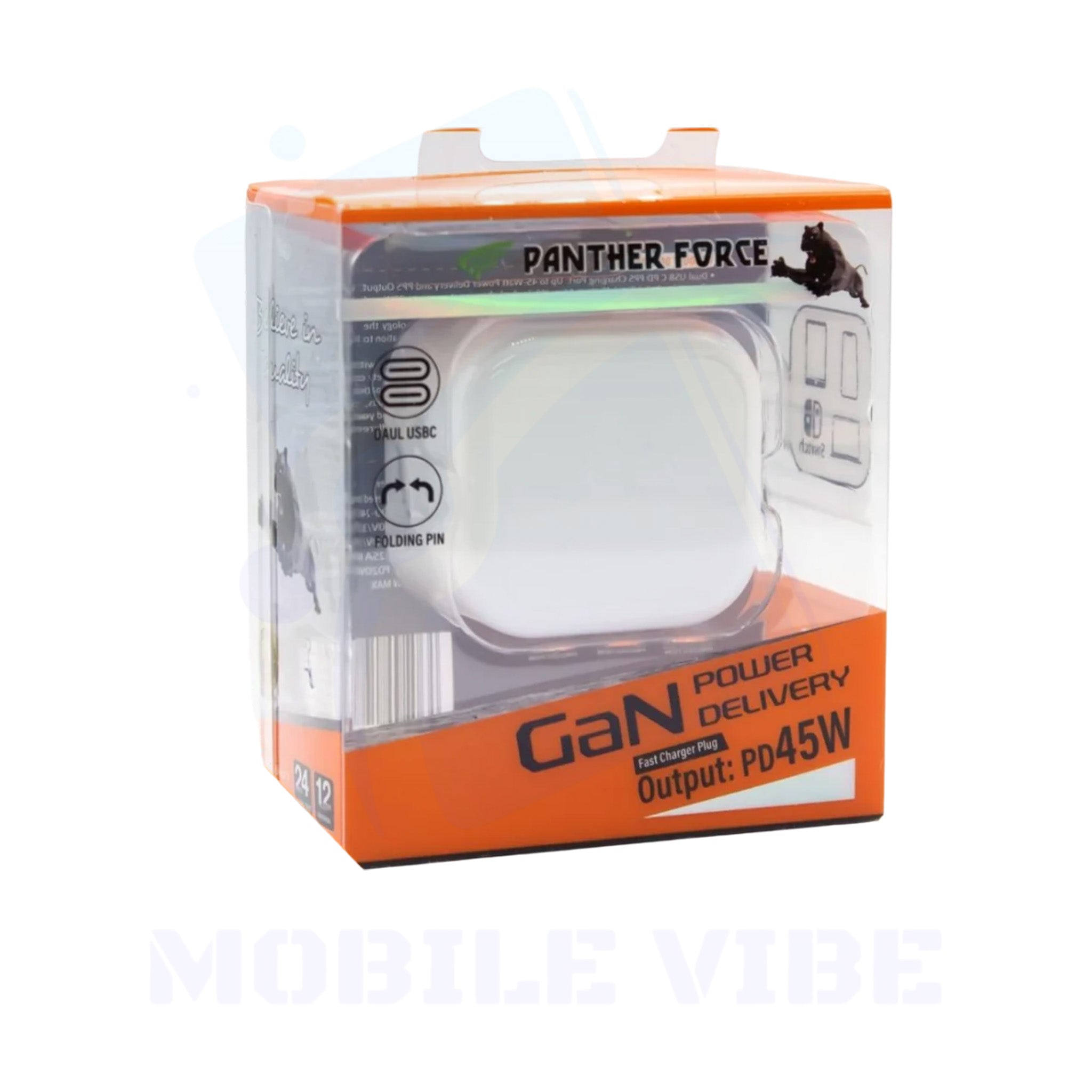 Panther Force 45W Folding Plug with 2 C Ports Packed