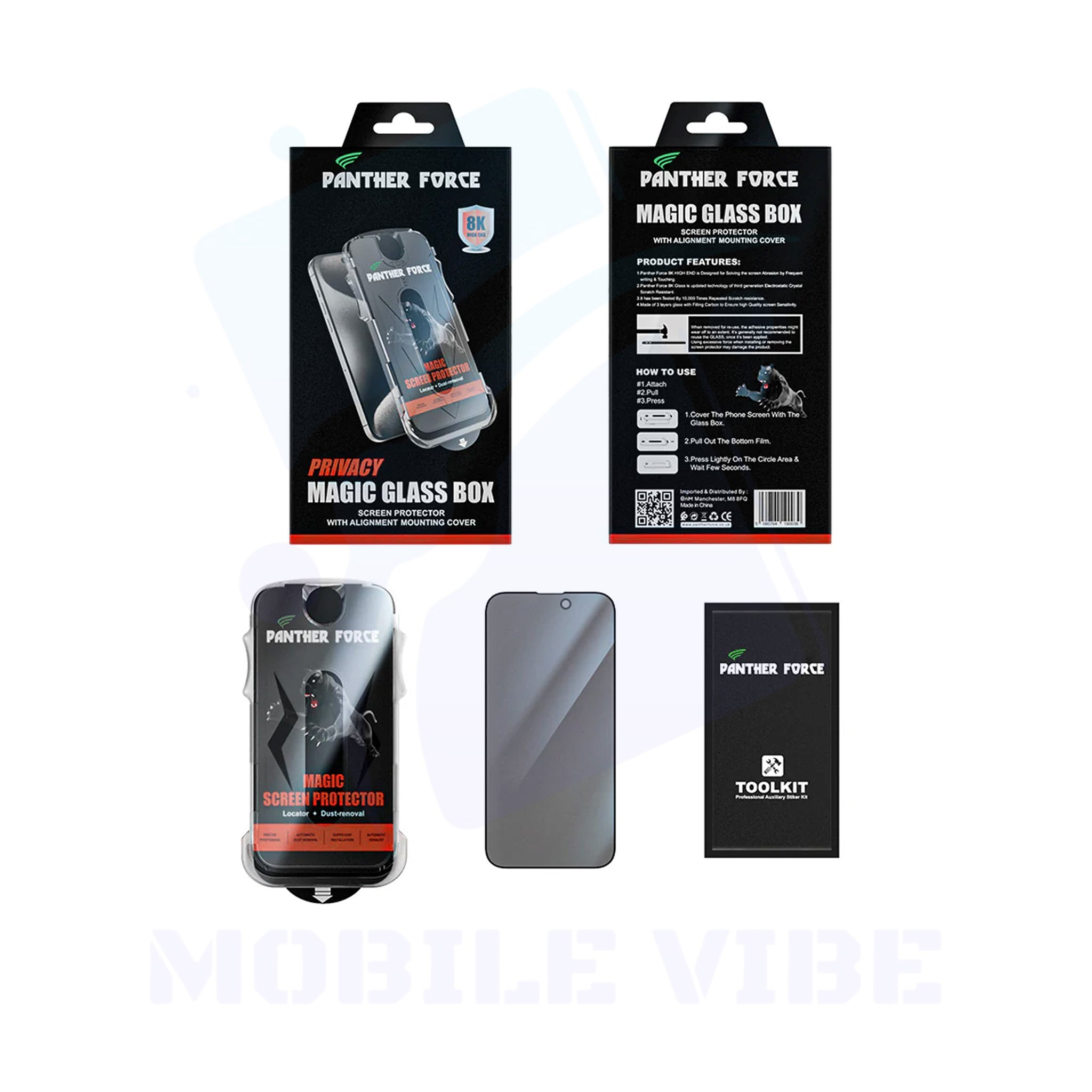 Panther Force Anti-Shock Screen Protector with Privacy for iPhone 16 steps