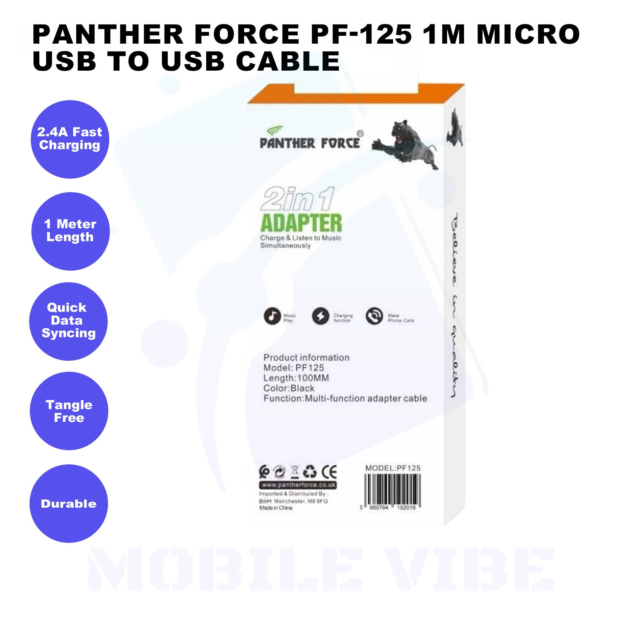 Panther Force PF-125 1M Micro USB to USB Cable Features