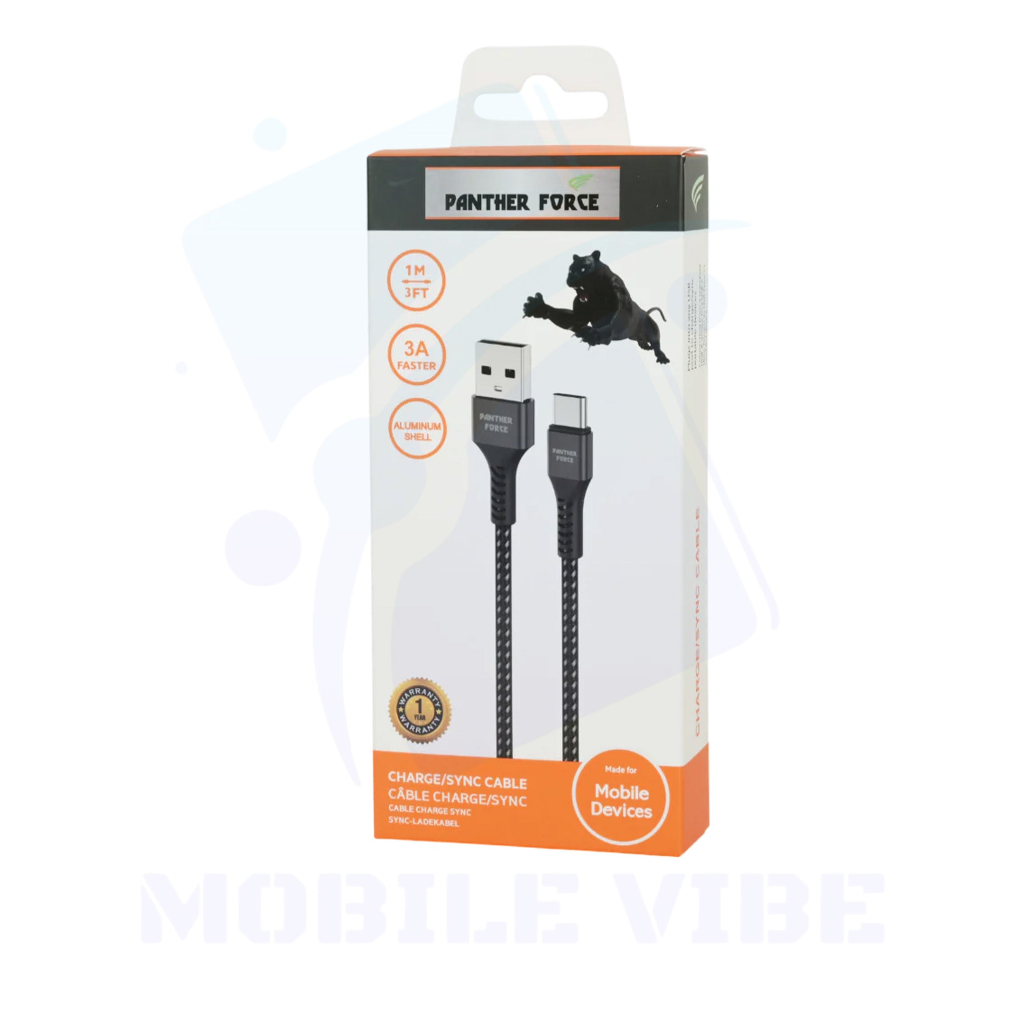 Panther Force PF-13 3A 1M Type-C Cable for Fast Charging & Syncing with box