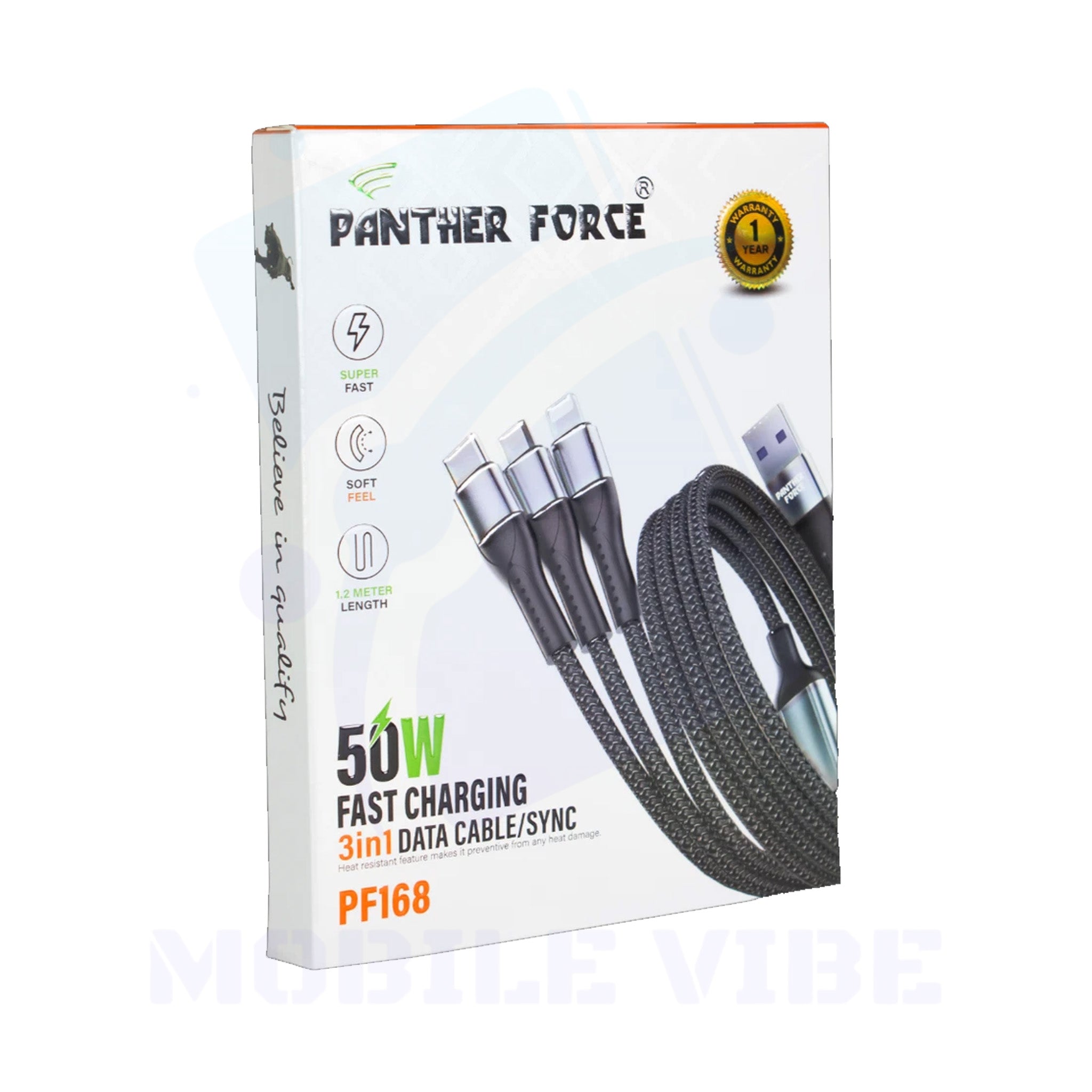 Panther Force PF-168 3-in-1 Cable packed for Seamless Connectivity