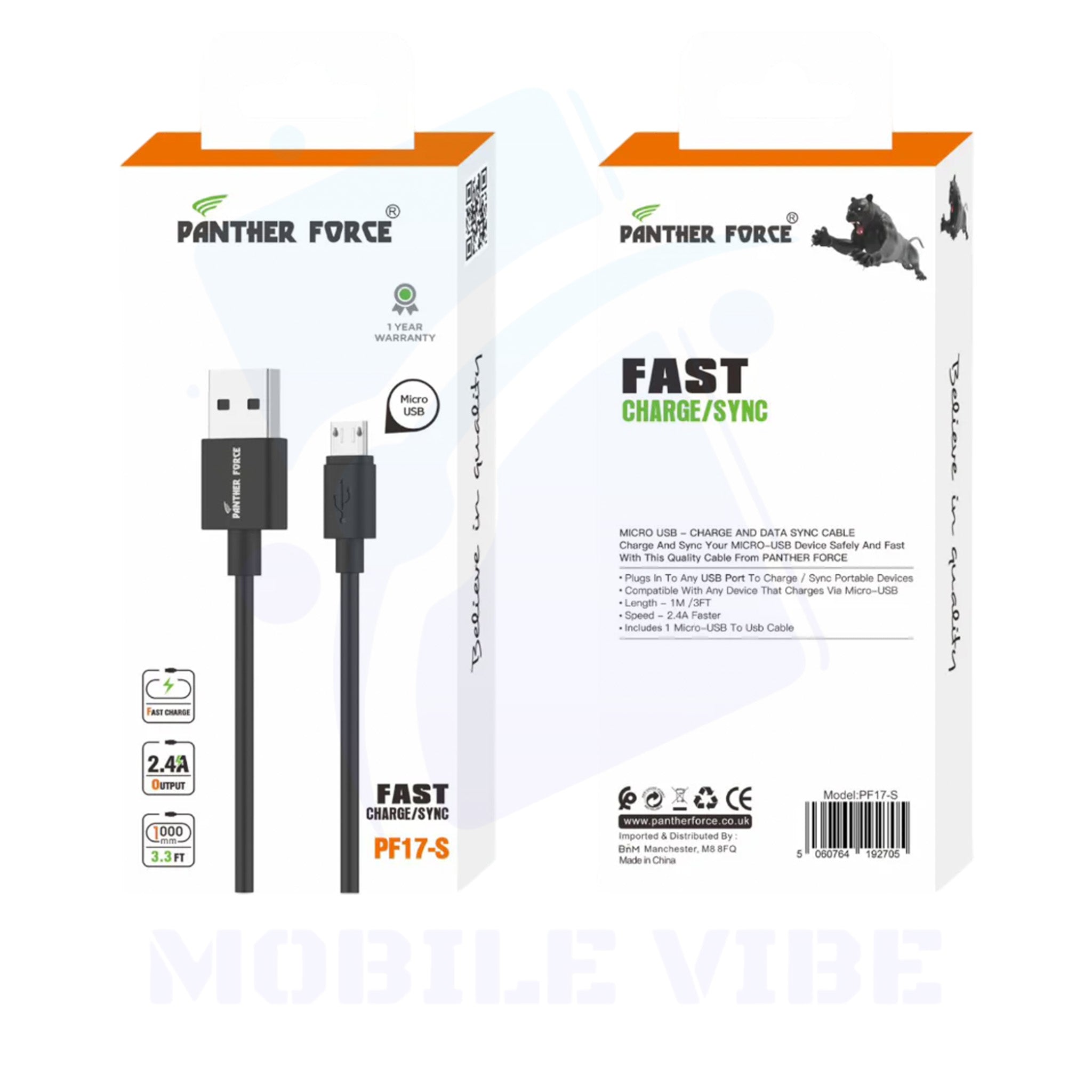 Panther Force PF-17 Fast Charge & Data Transfer Cable Packed