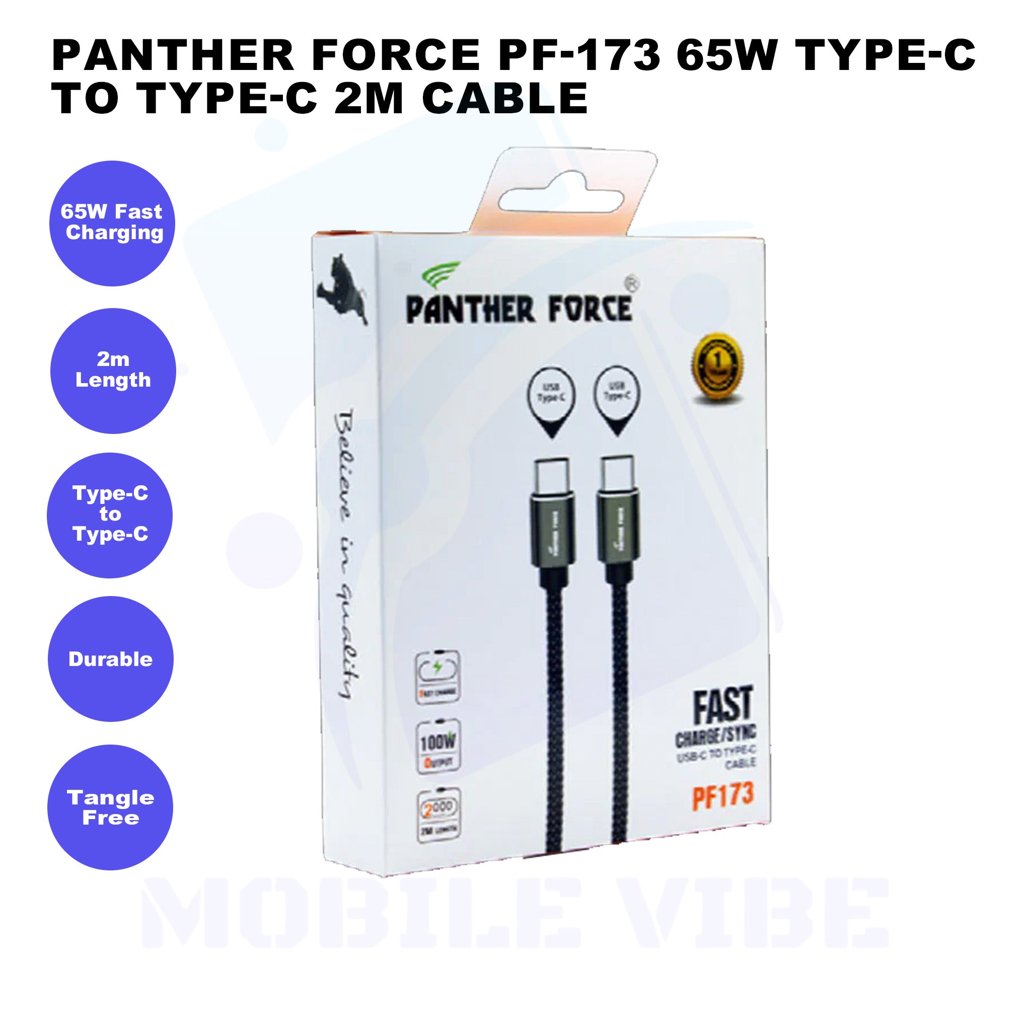 Panther Force PF-173 65W Type-C to Type-C 2m Cable Features