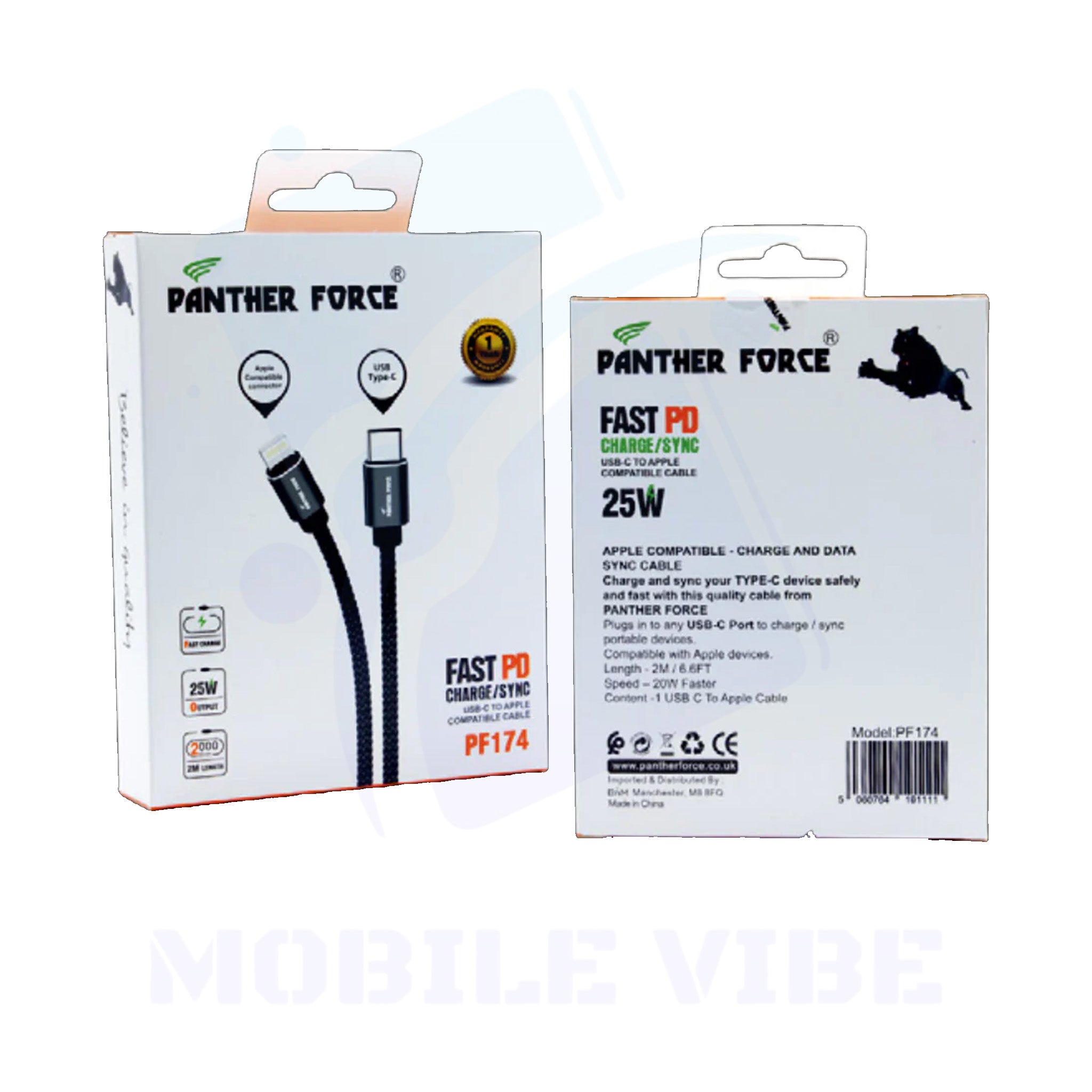 Panther Force PF-174 PD20W Type-C to Lightning 2m Cable packaging