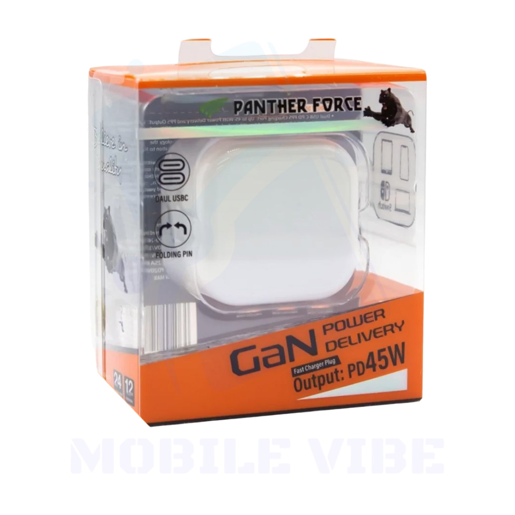 Panther Force PF-199 45W Folding Plug with Dual USB-C Ports packed