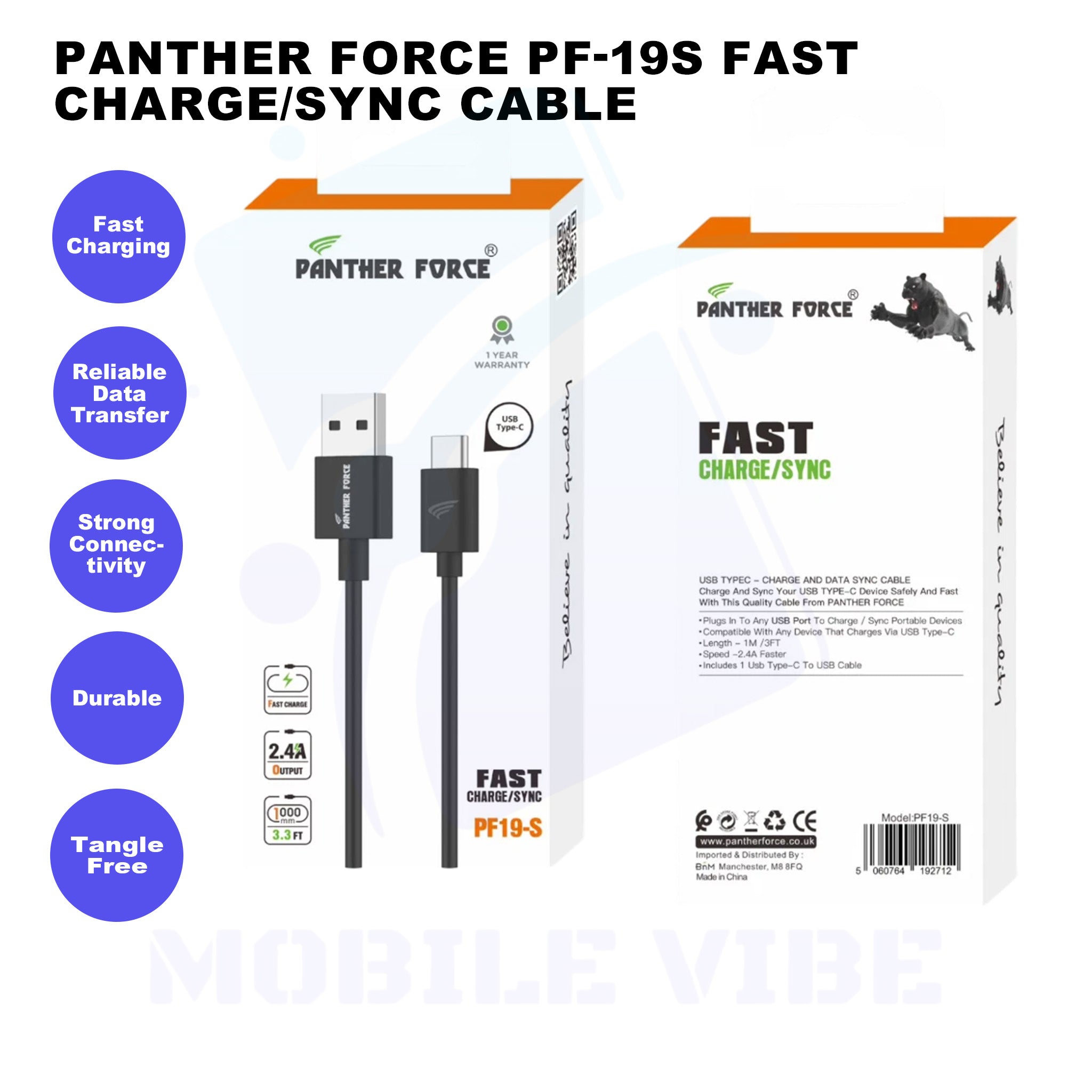 Panther Force PF-19S Fast Charge/Sync Cable Features