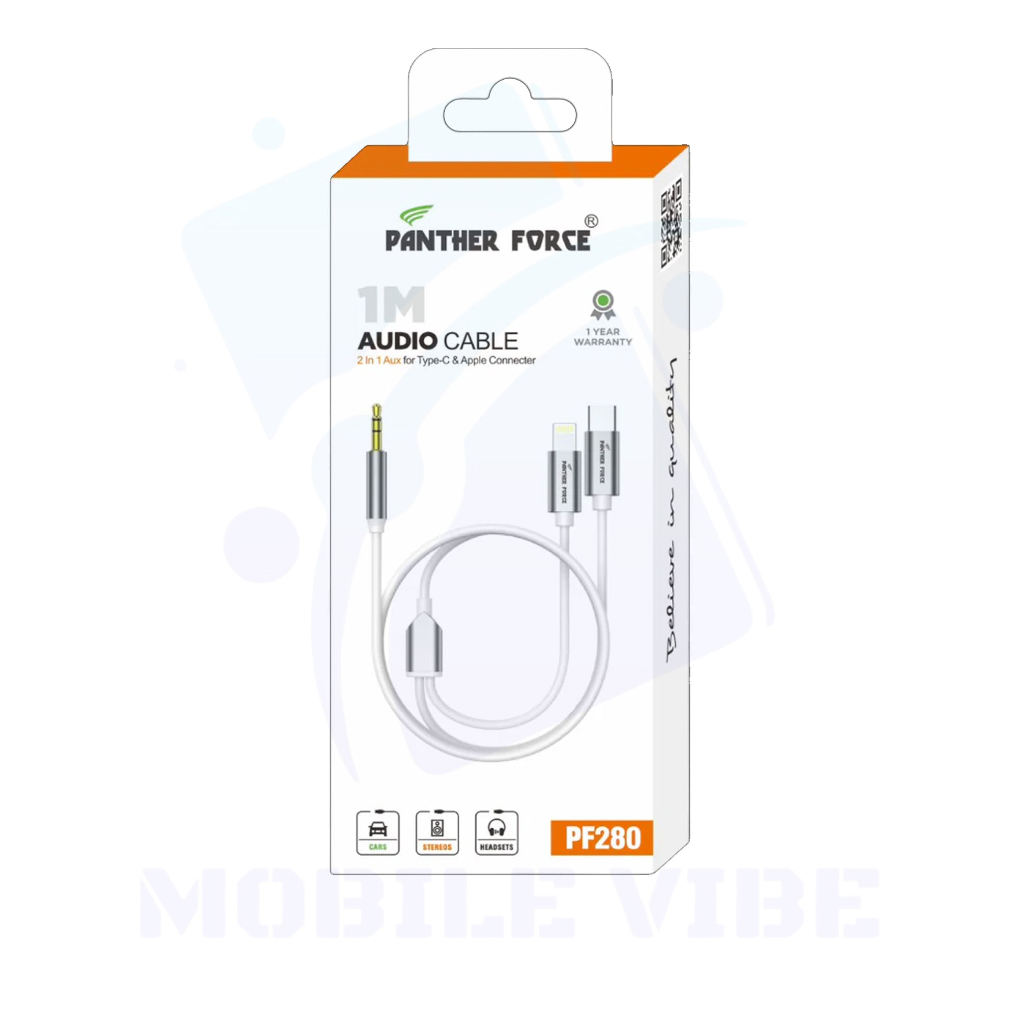 Panther Force PF-280 1 M 2-in-1 AUX Cable with box